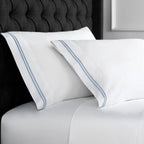600 Thread Count Double Stripe Embroidered Pillowcases, front view - House Of Avana
