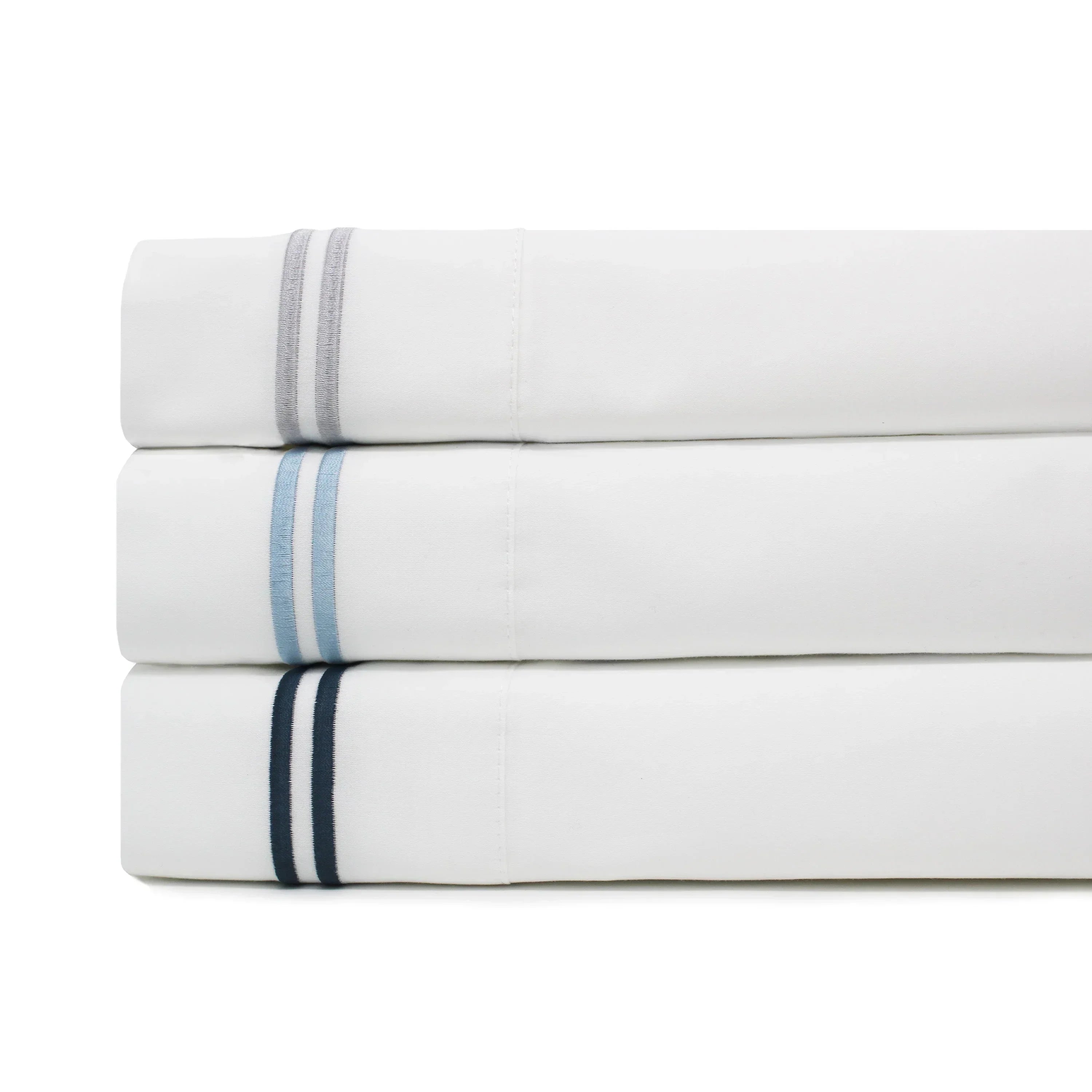 600 Thread Count Double Stripe Embroidered Pillowcases, back view - House Of Avana