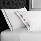 600 Thread Count Double Stripe Embroidered Pillowcases, angled view - House Of Avana