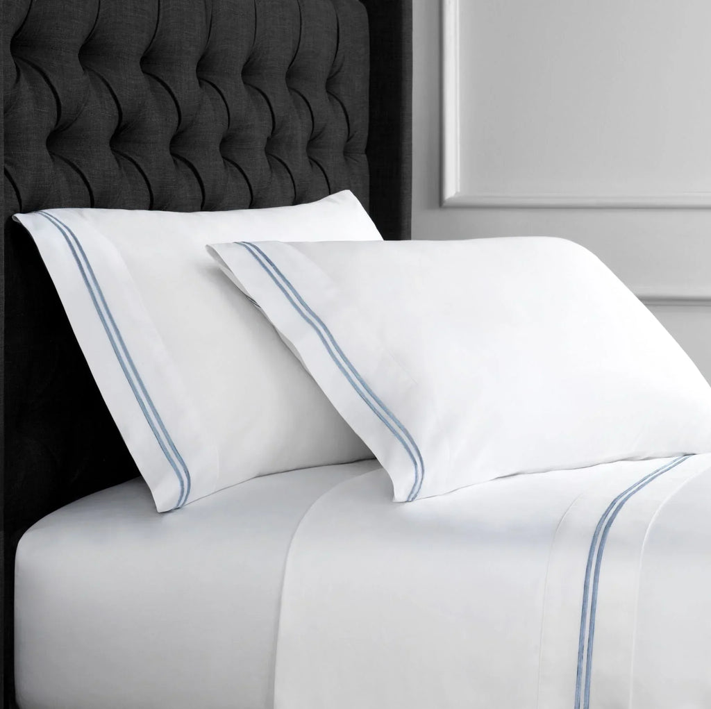 600 Thread Count Double Stripe Embroidered Sheet Set, front view - House Of Avana