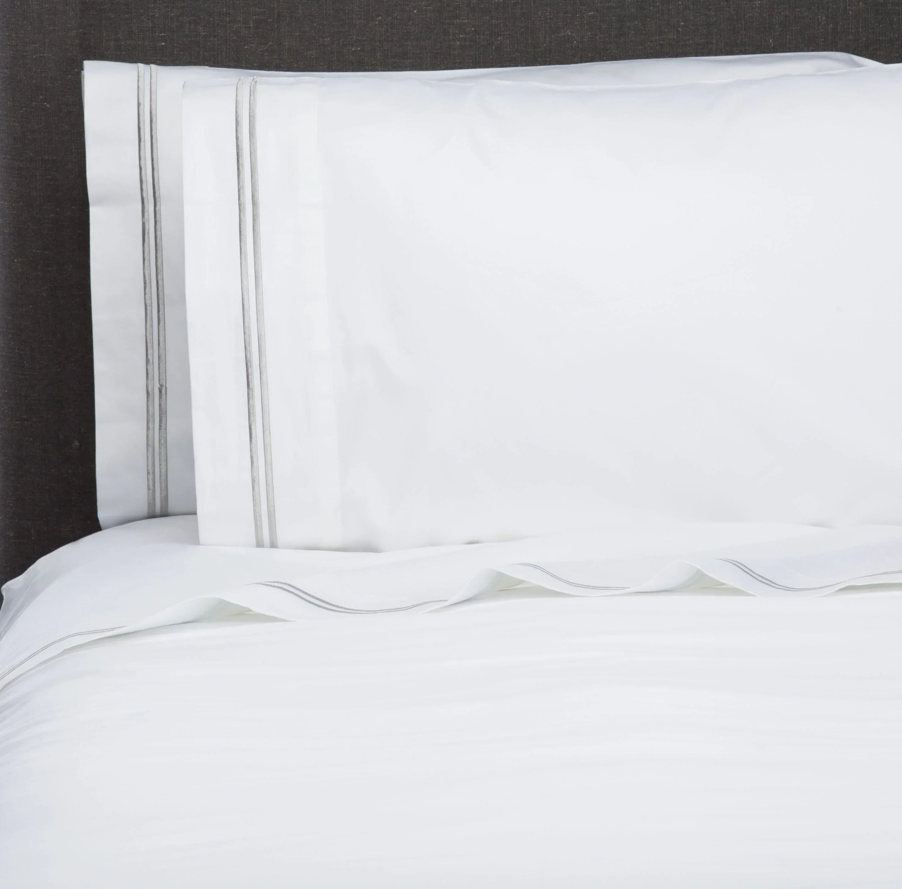 600 Thread Count Double Stripe Embroidered Sheet Set, lifestyle image - House Of Avana