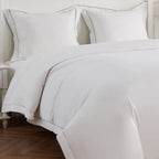 600 Thread Count Framed Sateen Embroidered Cotton Duvet Set, front view - House Of Avana