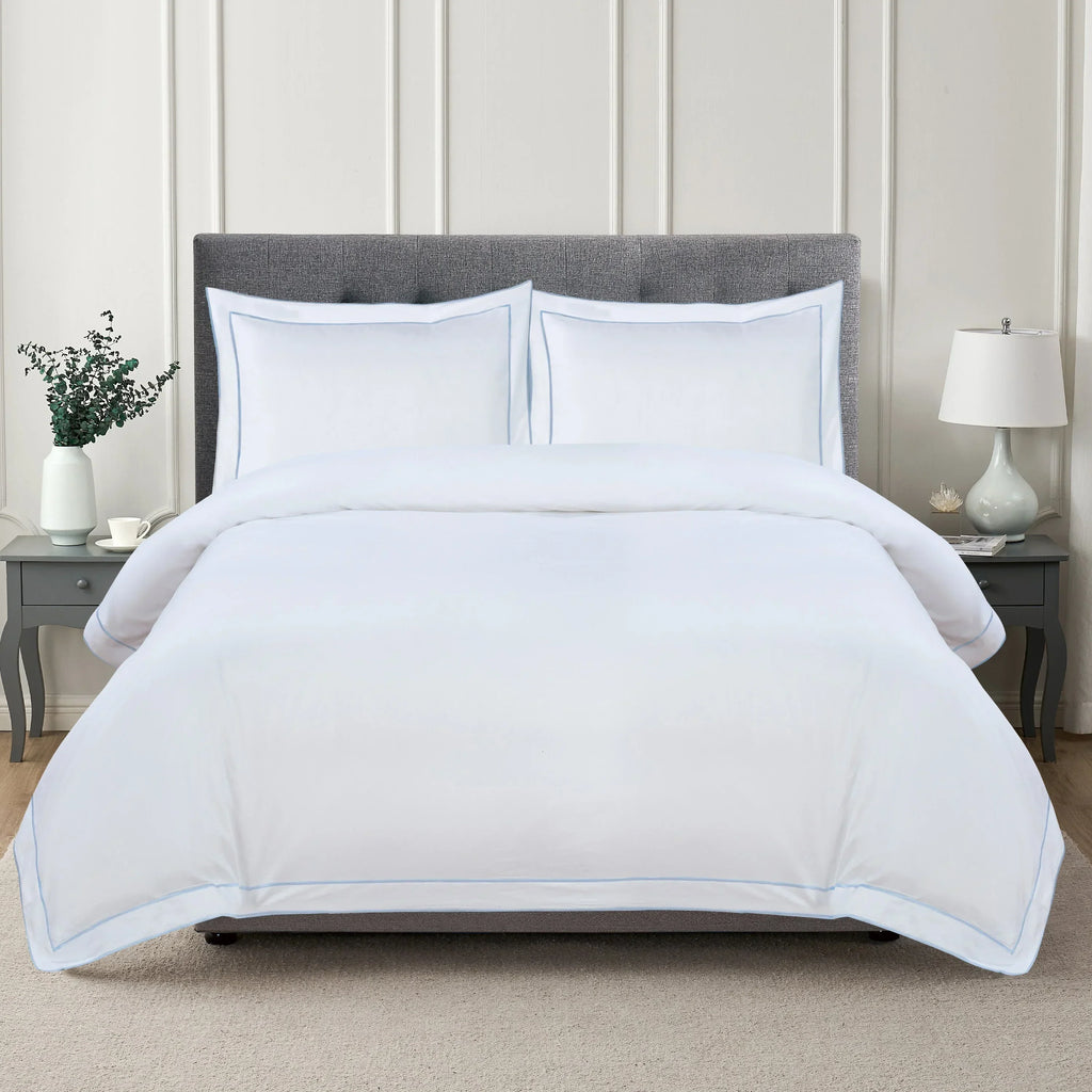 600 Thread Count Framed Sateen Embroidered Cotton Duvet Set, detail shot - House Of Avana