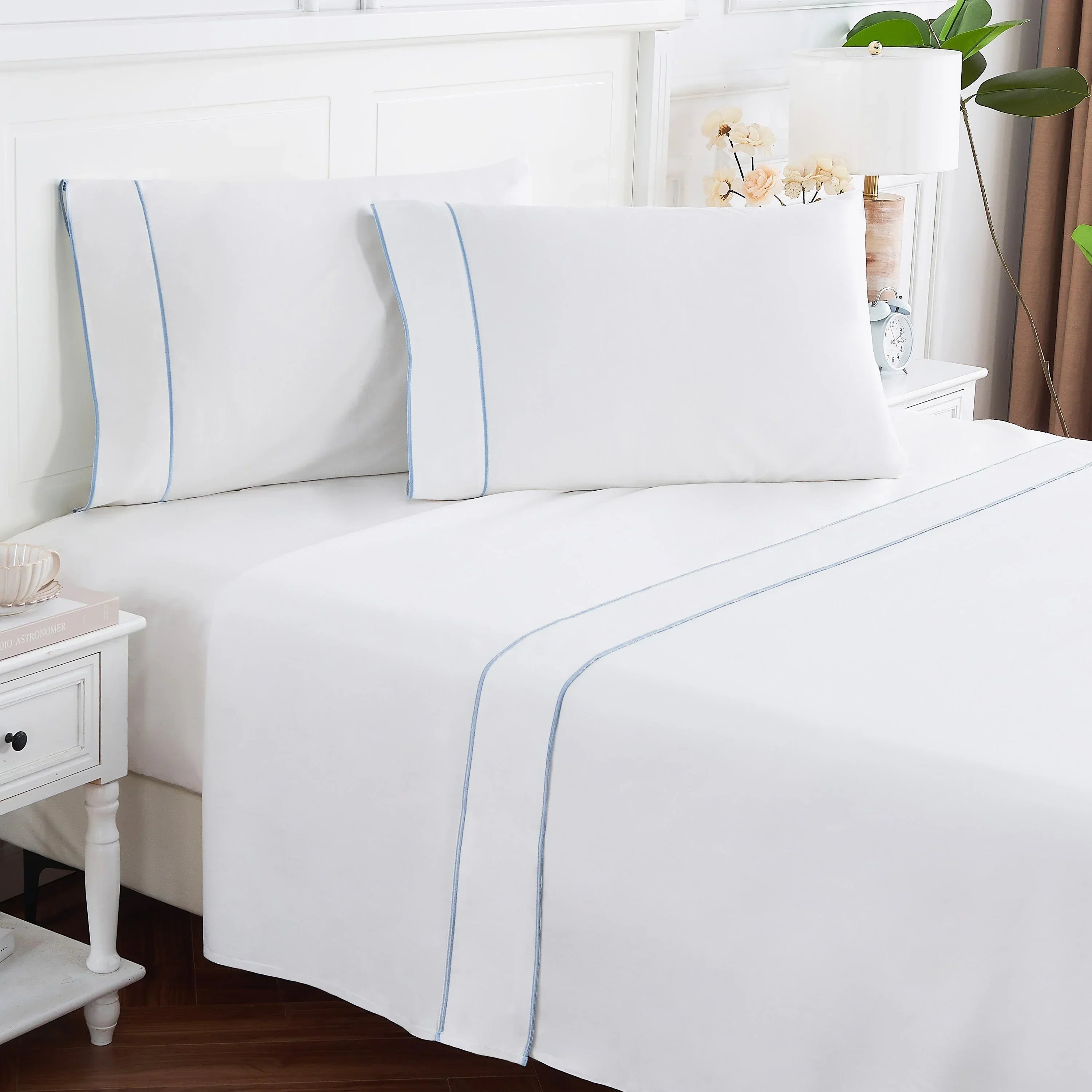 600 Thread Count Framed Sateen Embroidered Cotton Sheet Set, alternate view - House Of Avana