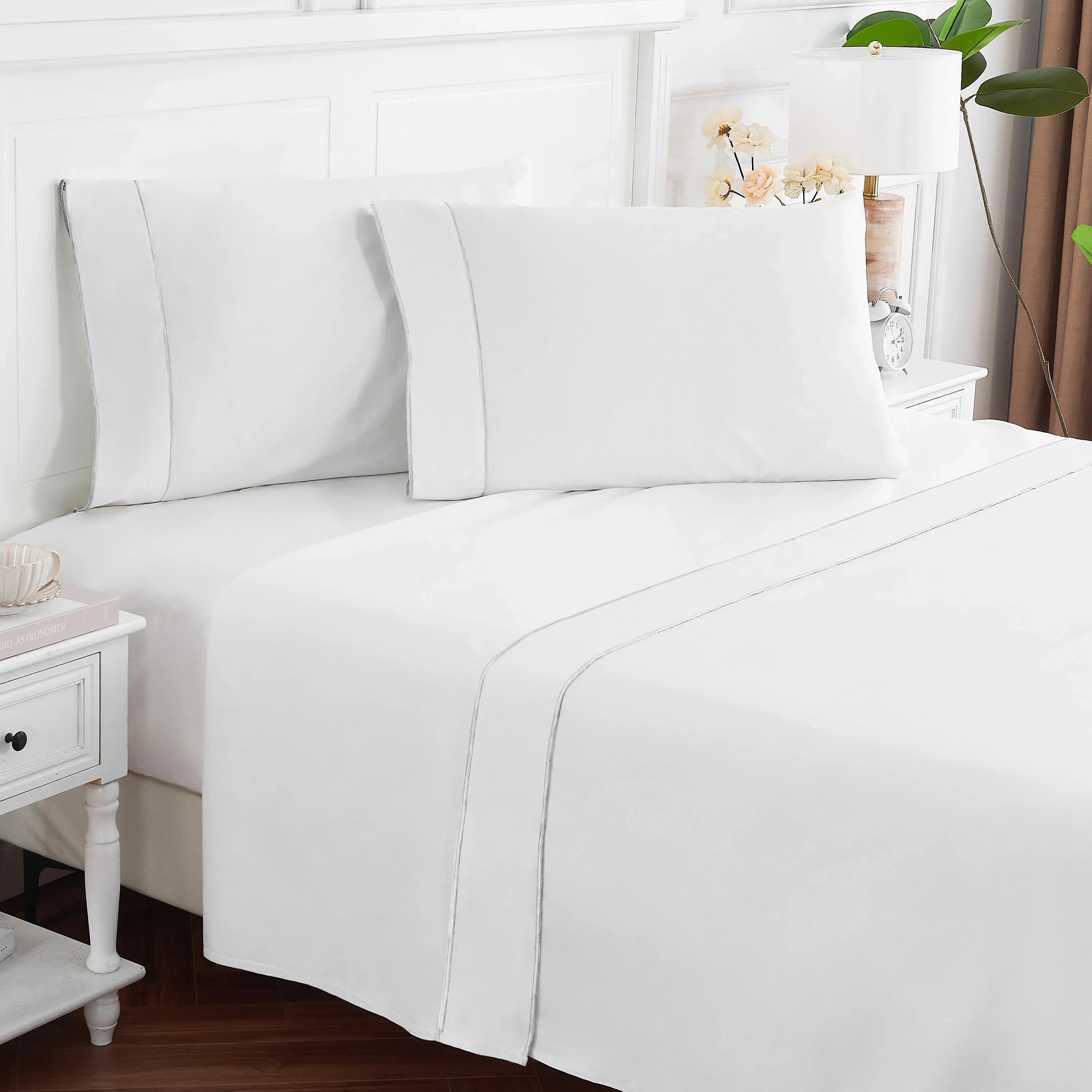600 Thread Count Framed Sateen Embroidered Cotton Sheet Set Mélange Home