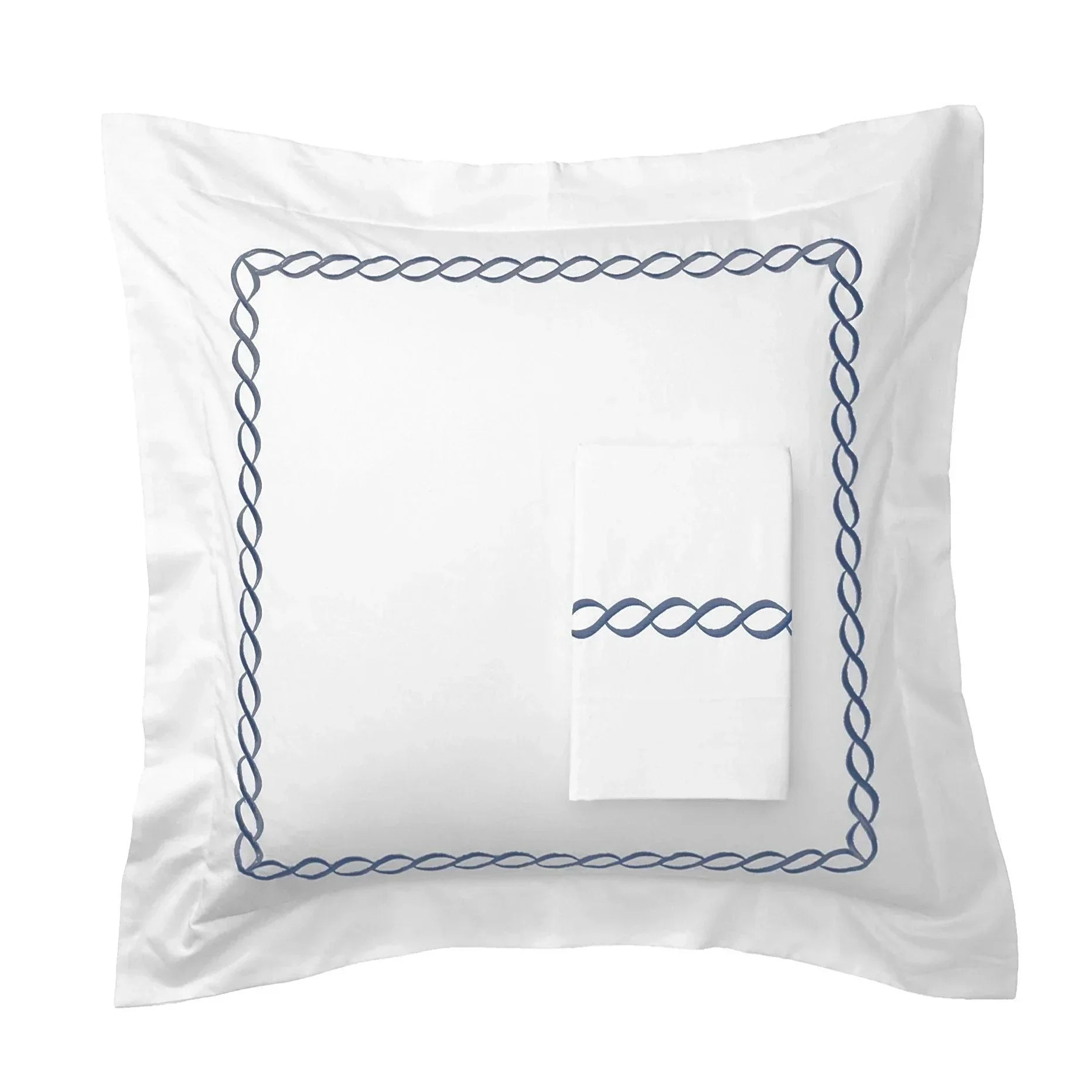 600 Thread Count Rope Embroidered Euro Sham Pairs, front view - House Of Avana