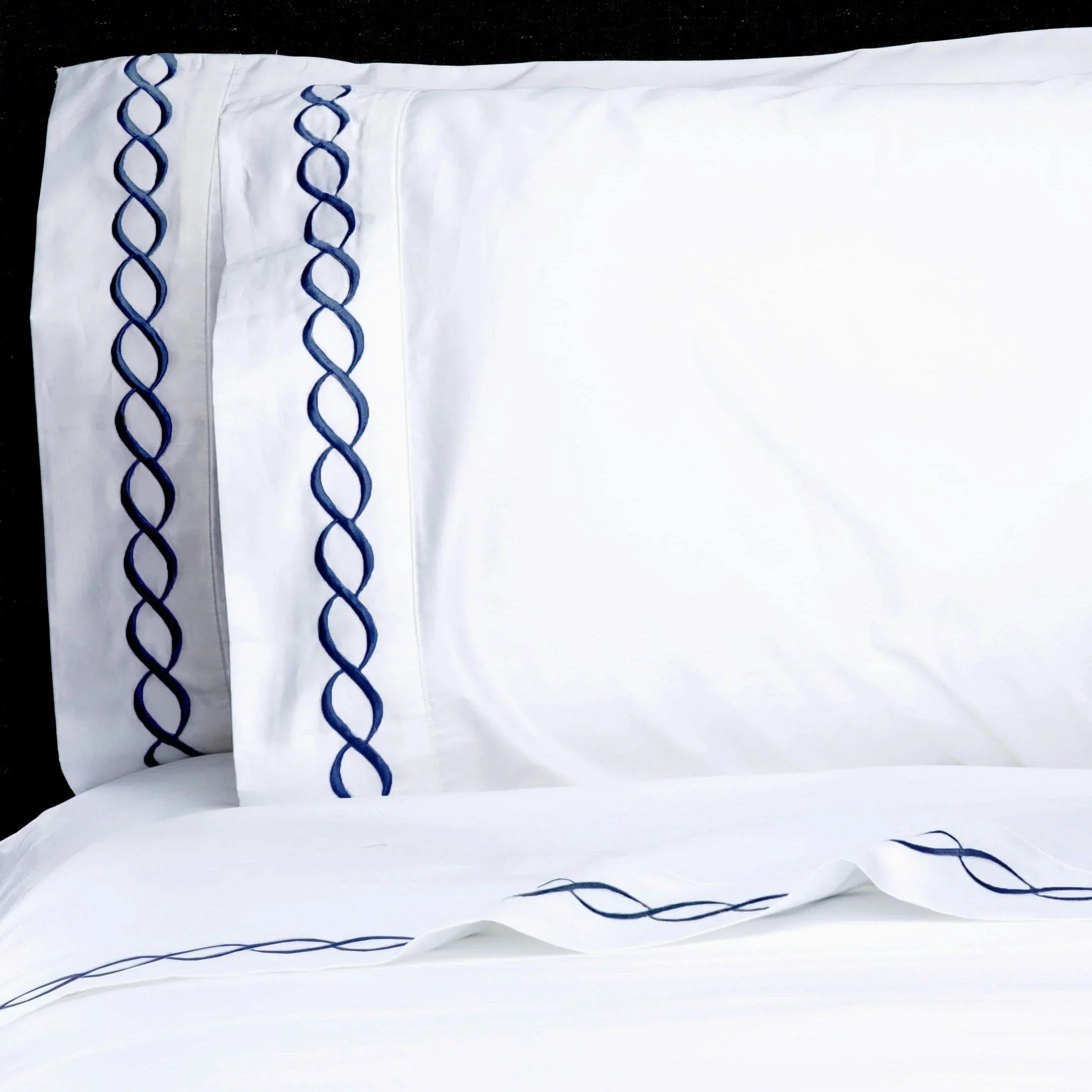600 Thread Count Rope Embroidered Pillowcase Pair, front view - House Of Avana