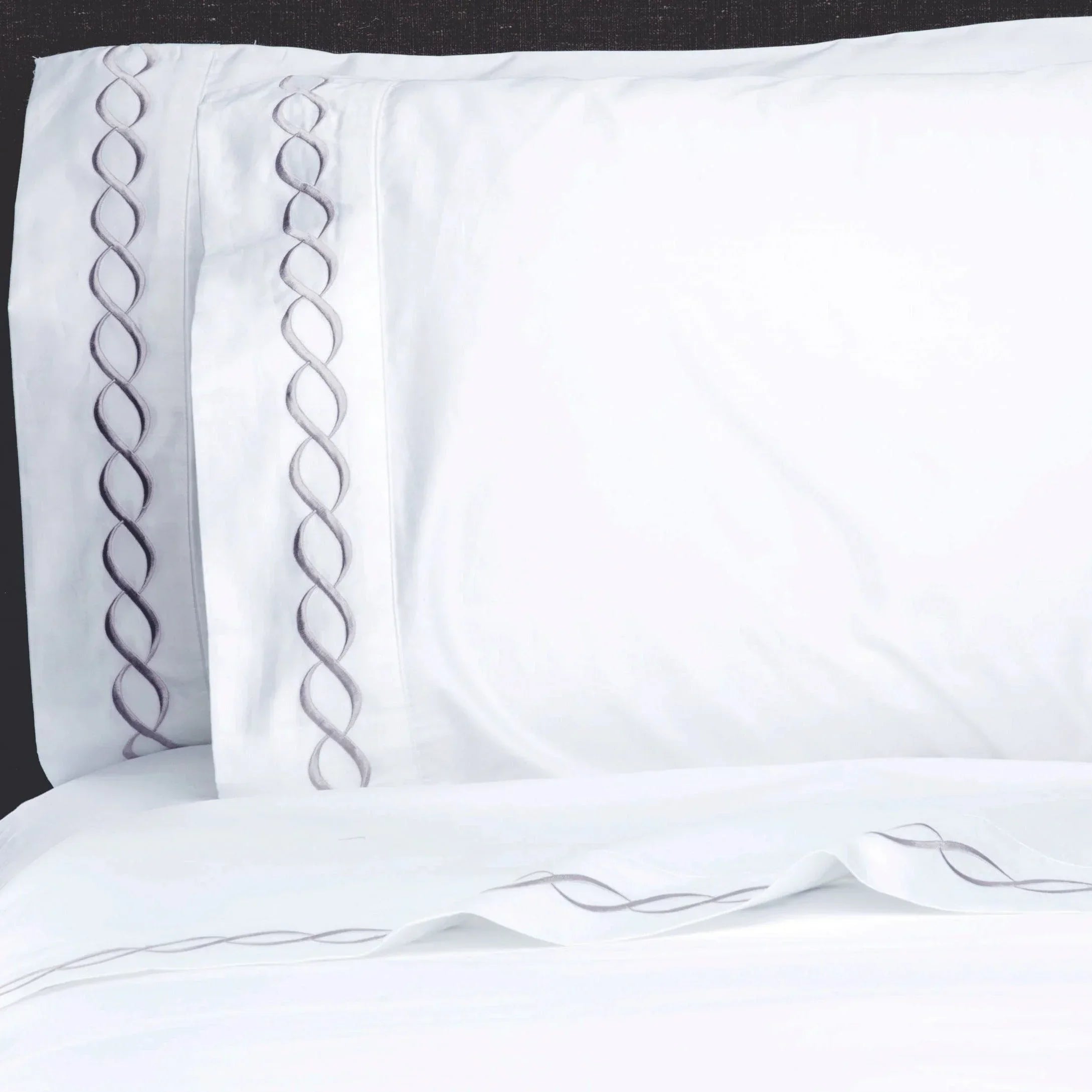 600 Thread Count Rope Embroidered Pillowcase Pair, side view - House Of Avana