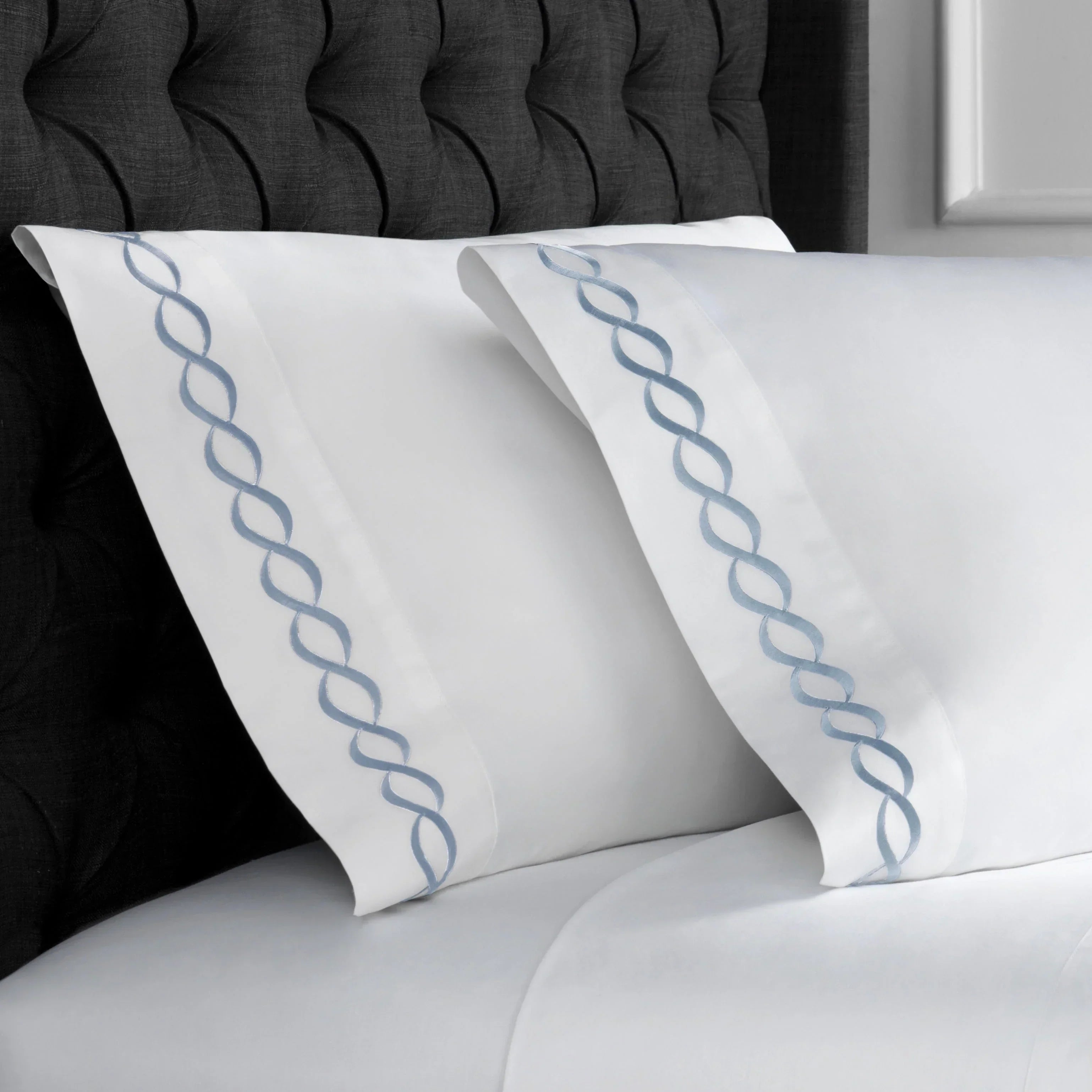 600 Thread Count Rope Embroidered Pillowcase Pair, angled view - House Of Avana