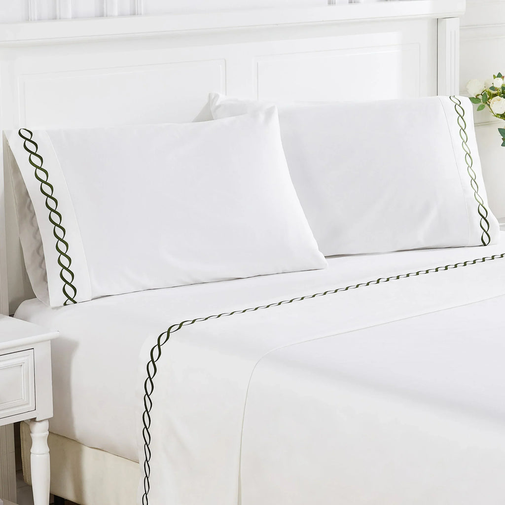 600 Thread Count Rope Embroidered Sheet Set, front view - House Of Avana