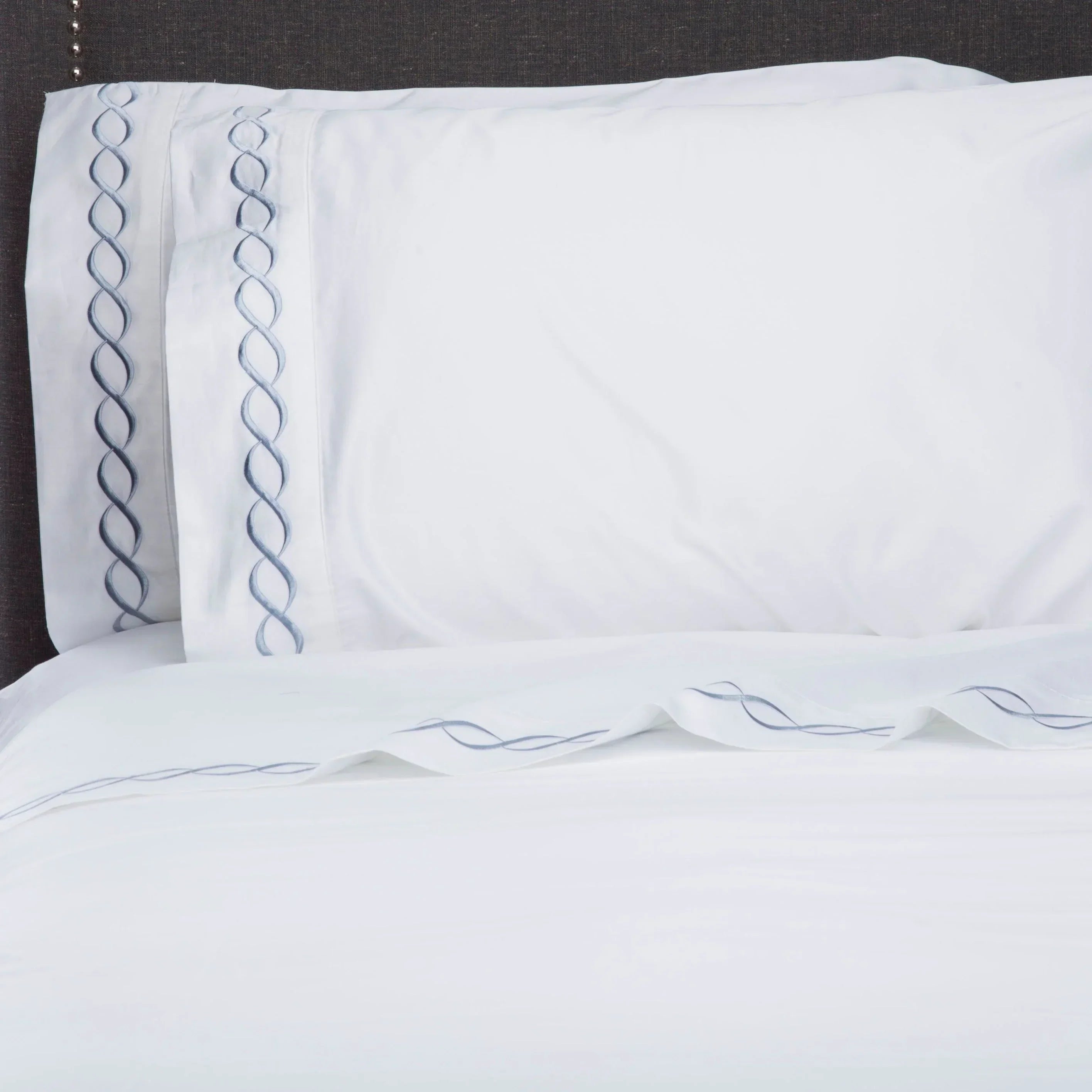 600 Thread Count Rope Embroidered Sheet Set, close-up view - House Of Avana