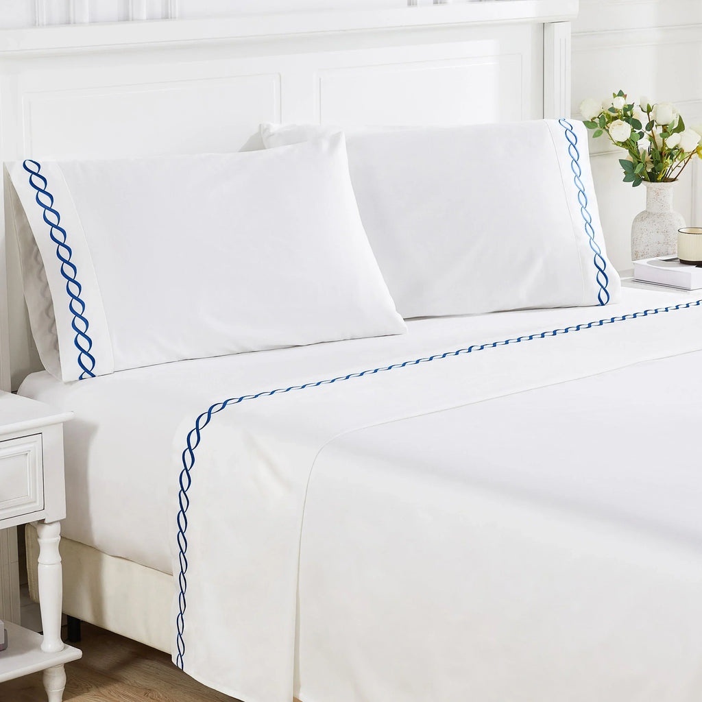 600 Thread Count Rope Embroidered Sheet Set, texture detail - House Of Avana