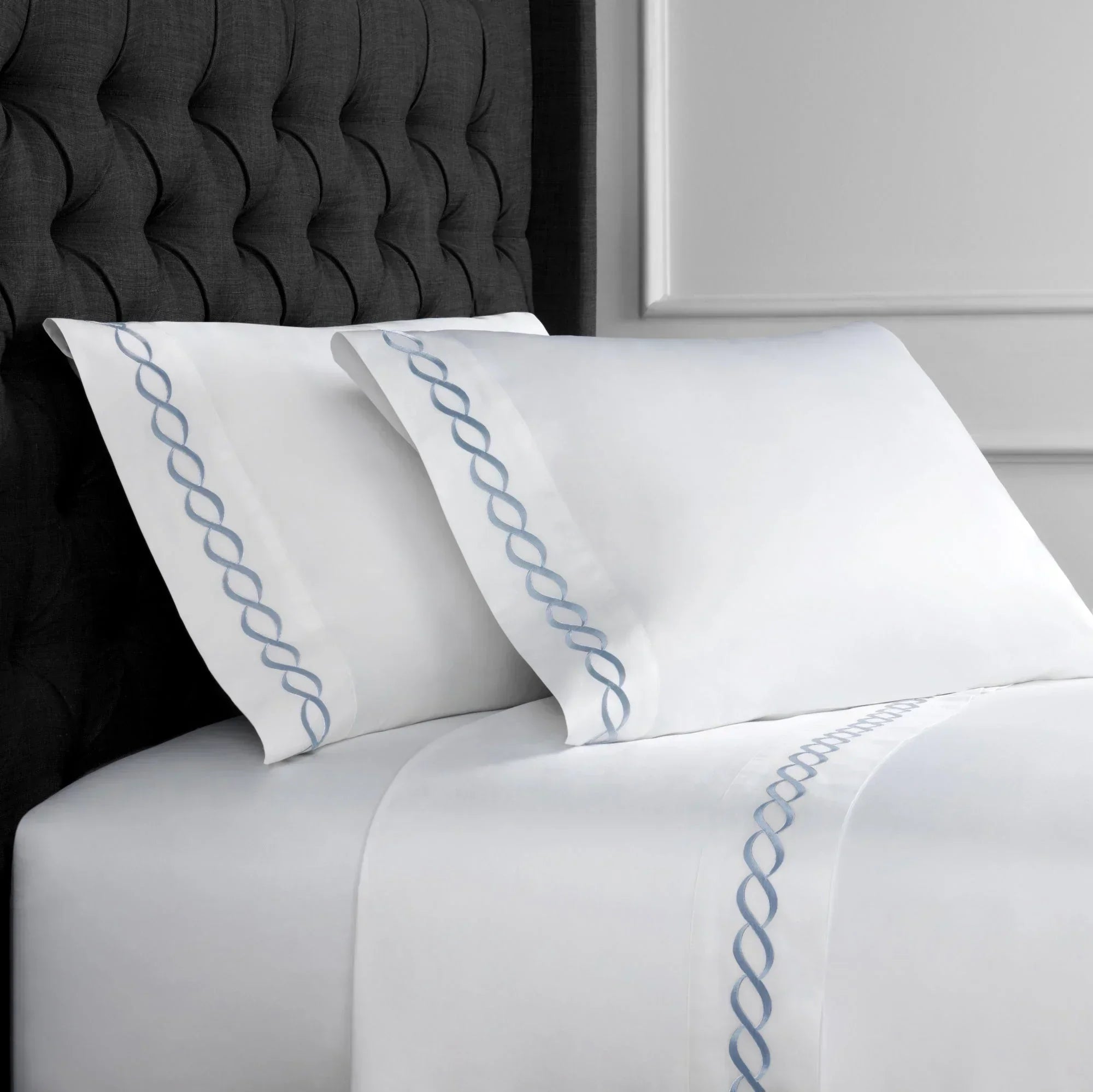 600 Thread Count Rope Embroidered Sheet Set, lifestyle image - House Of Avana