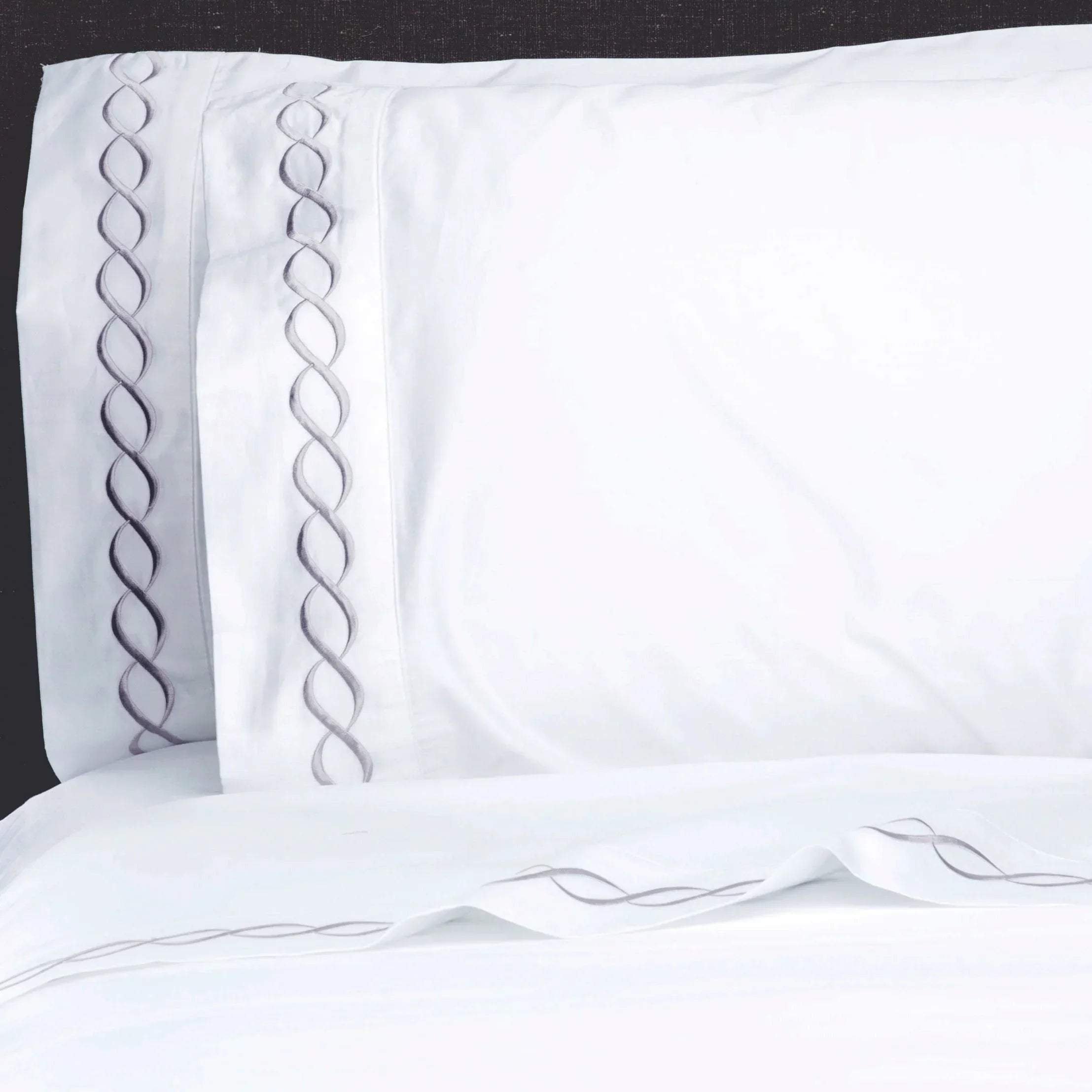 600 Thread Count Rope Embroidered Sheet Set, angled view - House Of Avana