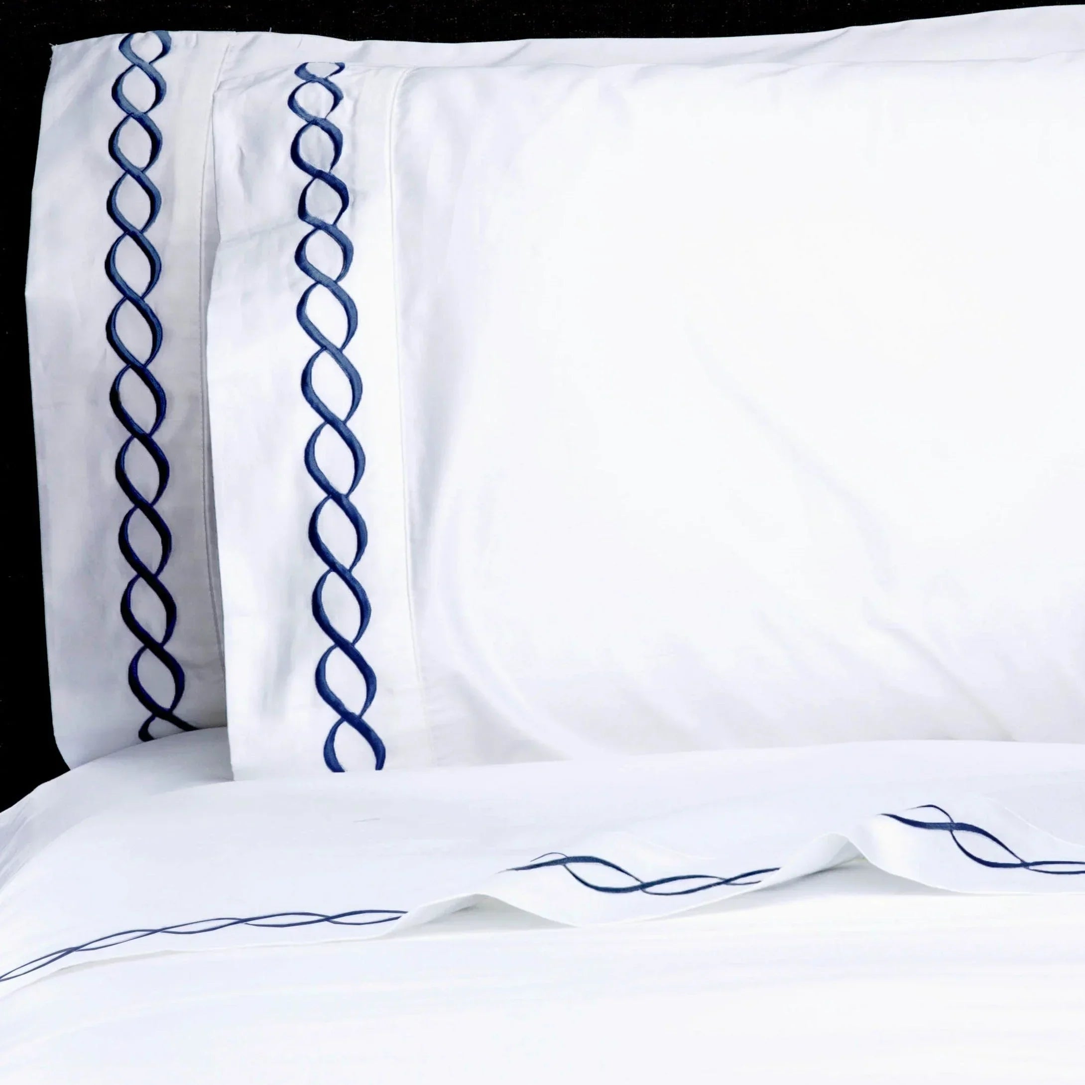 600 Thread Count Rope Embroidered Sheet Set, angled view - House Of Avana