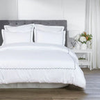 600 Thread Count Scallop Embroidered Duvet Set, close-up view - House Of Avana