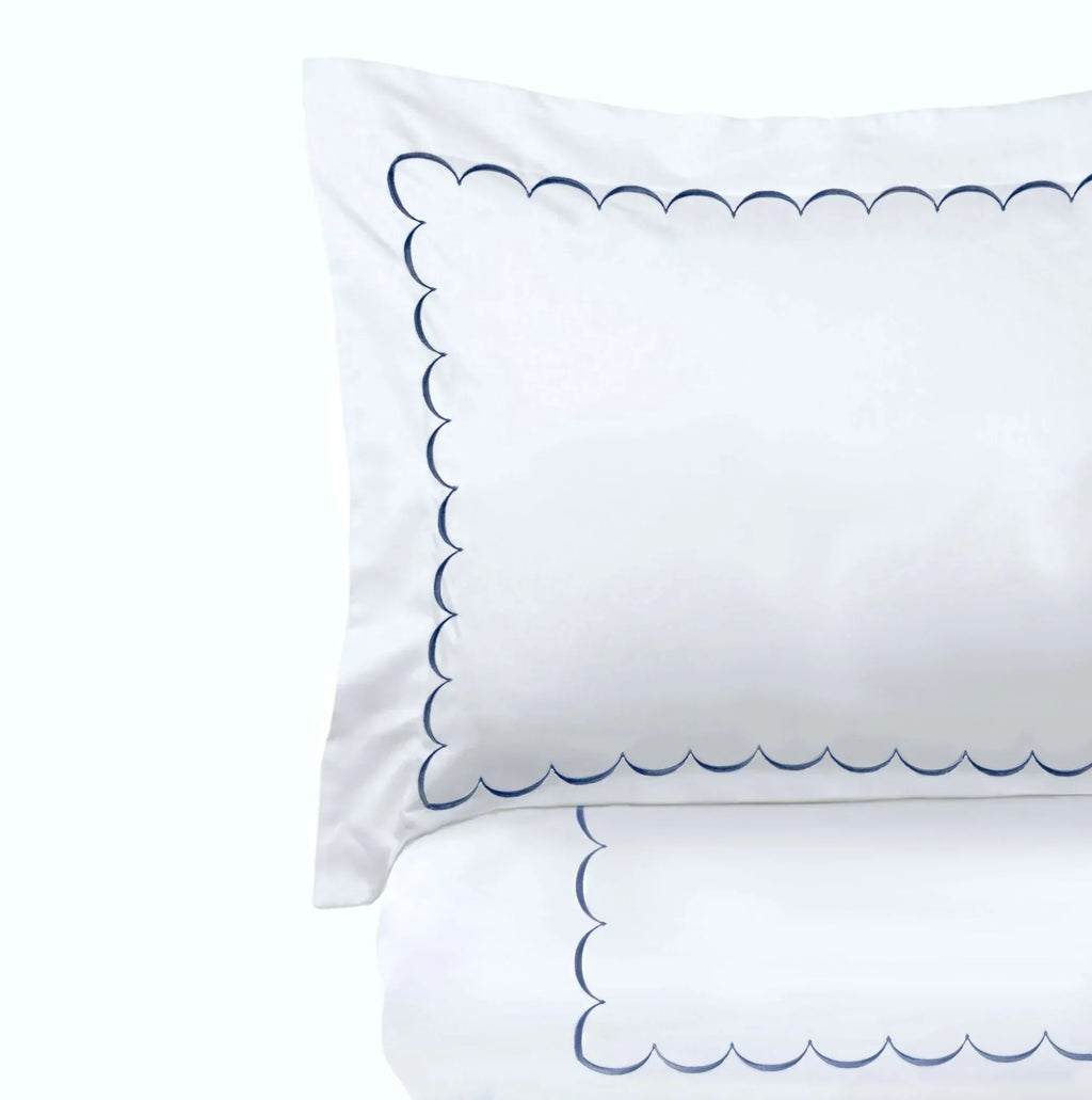 600 Thread Count Scallop Embroidered Duvet Set, angled view - House Of Avana