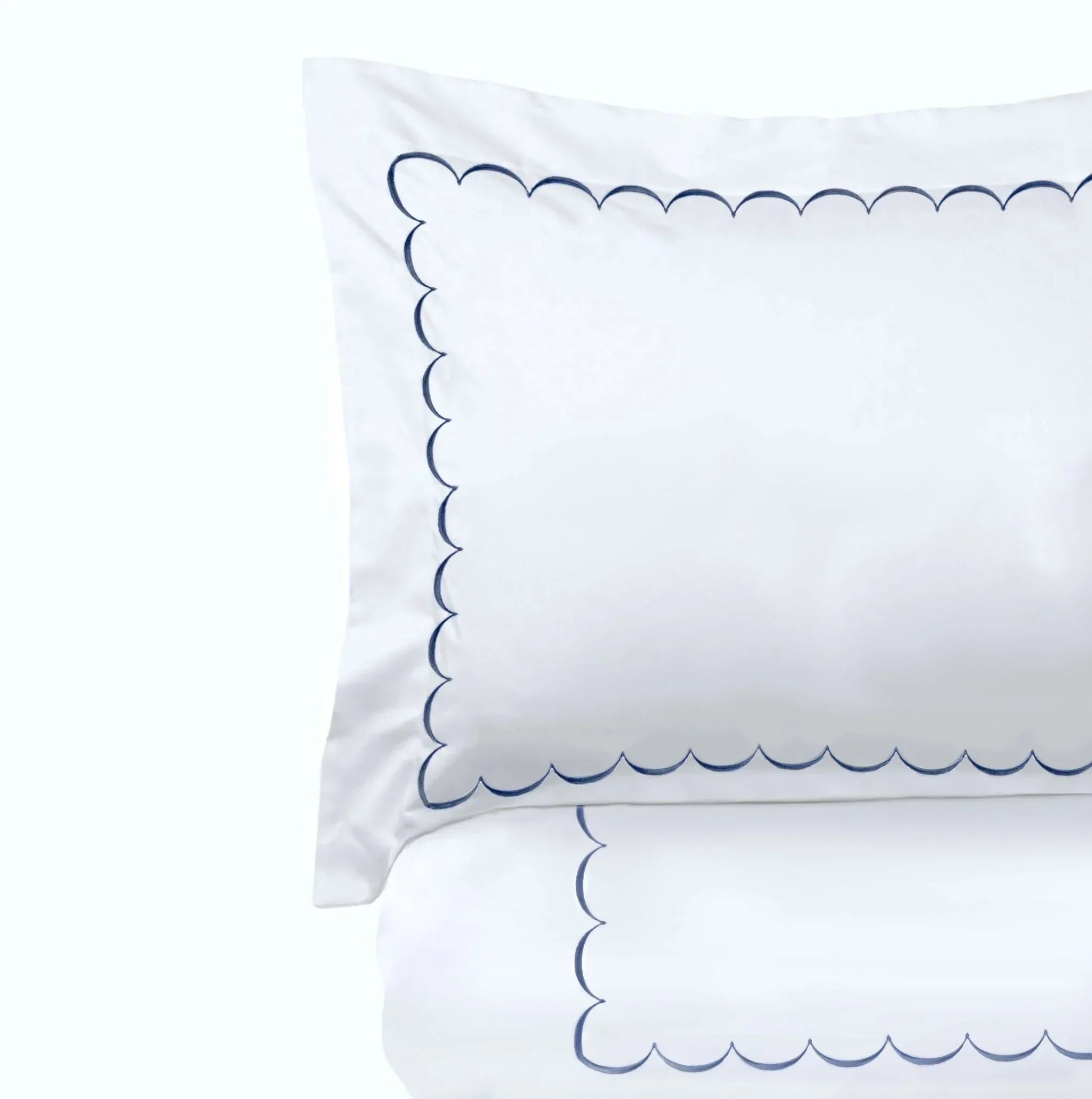 600 Thread Count Scallop Embroidered Duvet Set, angled view - House Of Avana
