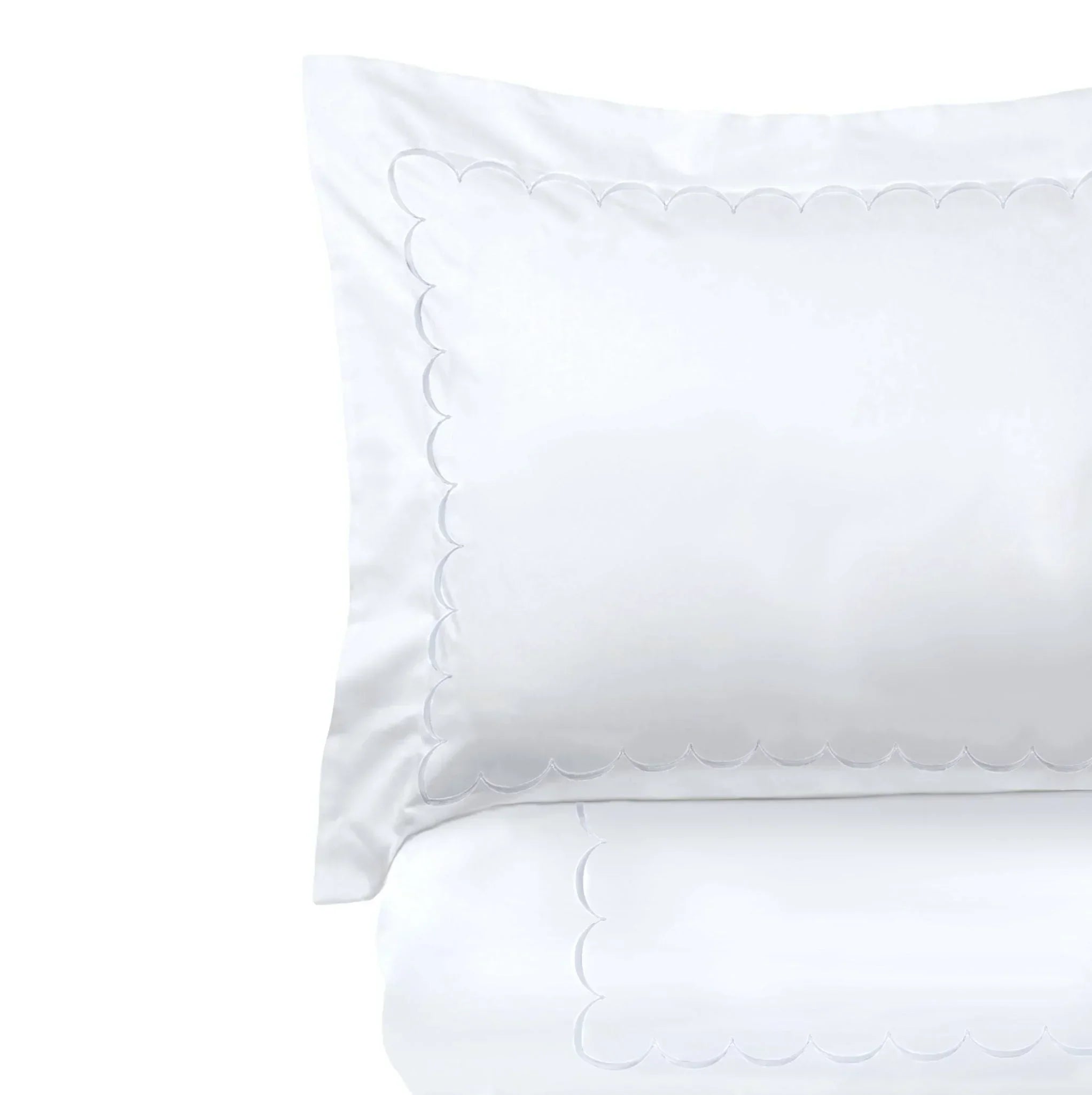 600 Thread Count Scallop Embroidered Duvet Set, angled view - House Of Avana