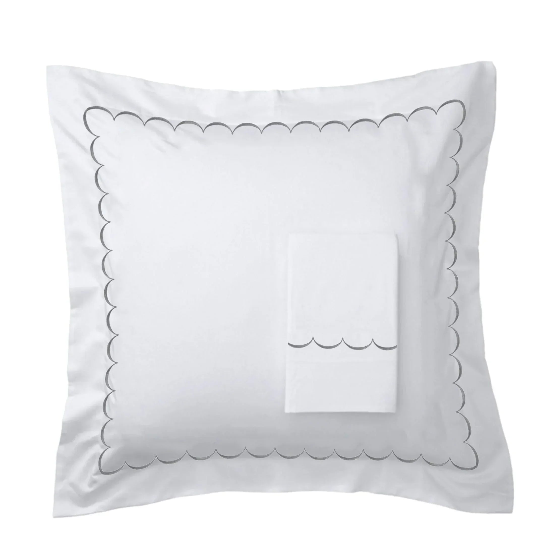 600 Thread Count Scallop Embroidered Euro Sham Pairs, front view - House Of Avana