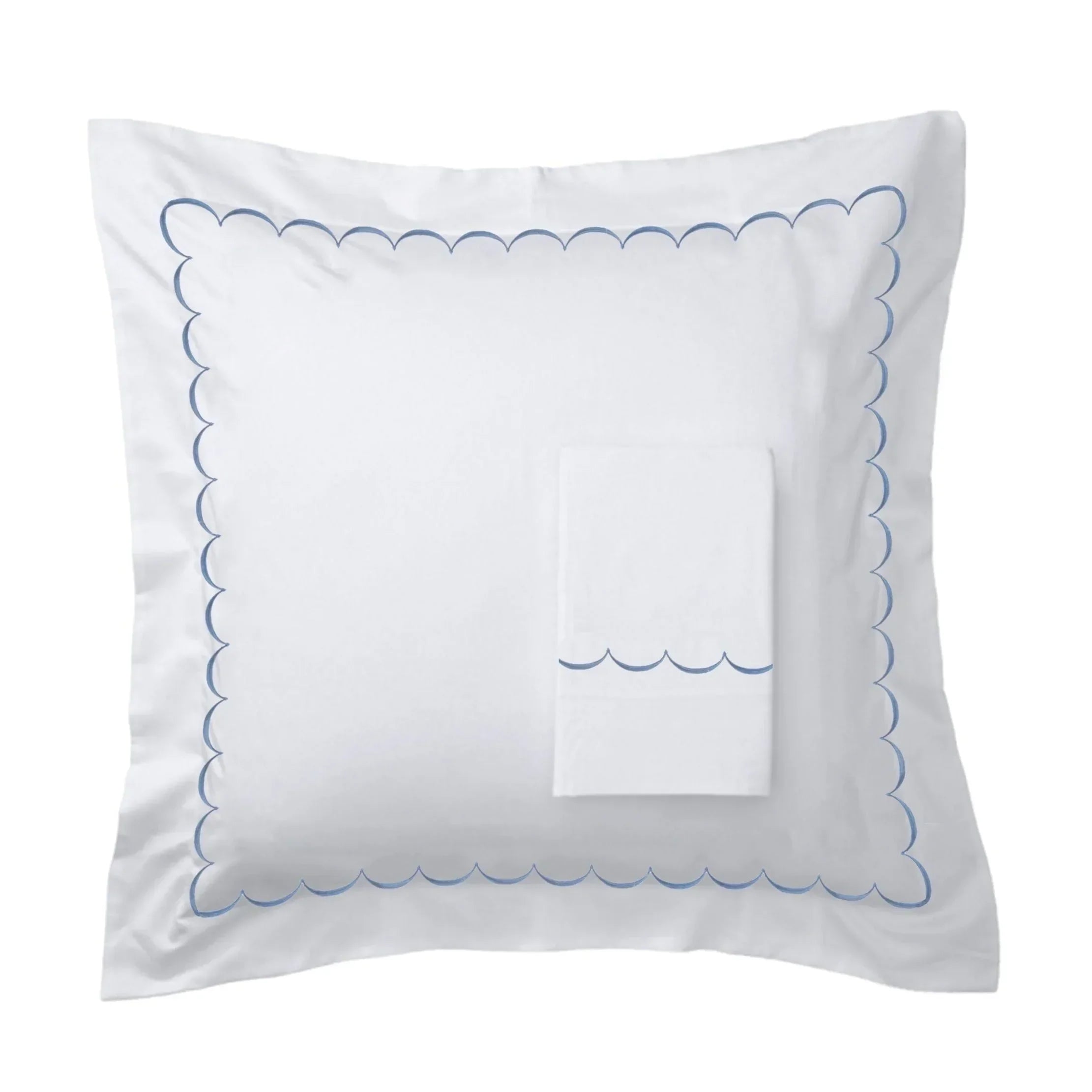 600 Thread Count Scallop Embroidered Euro Sham Pairs, side view - House Of Avana