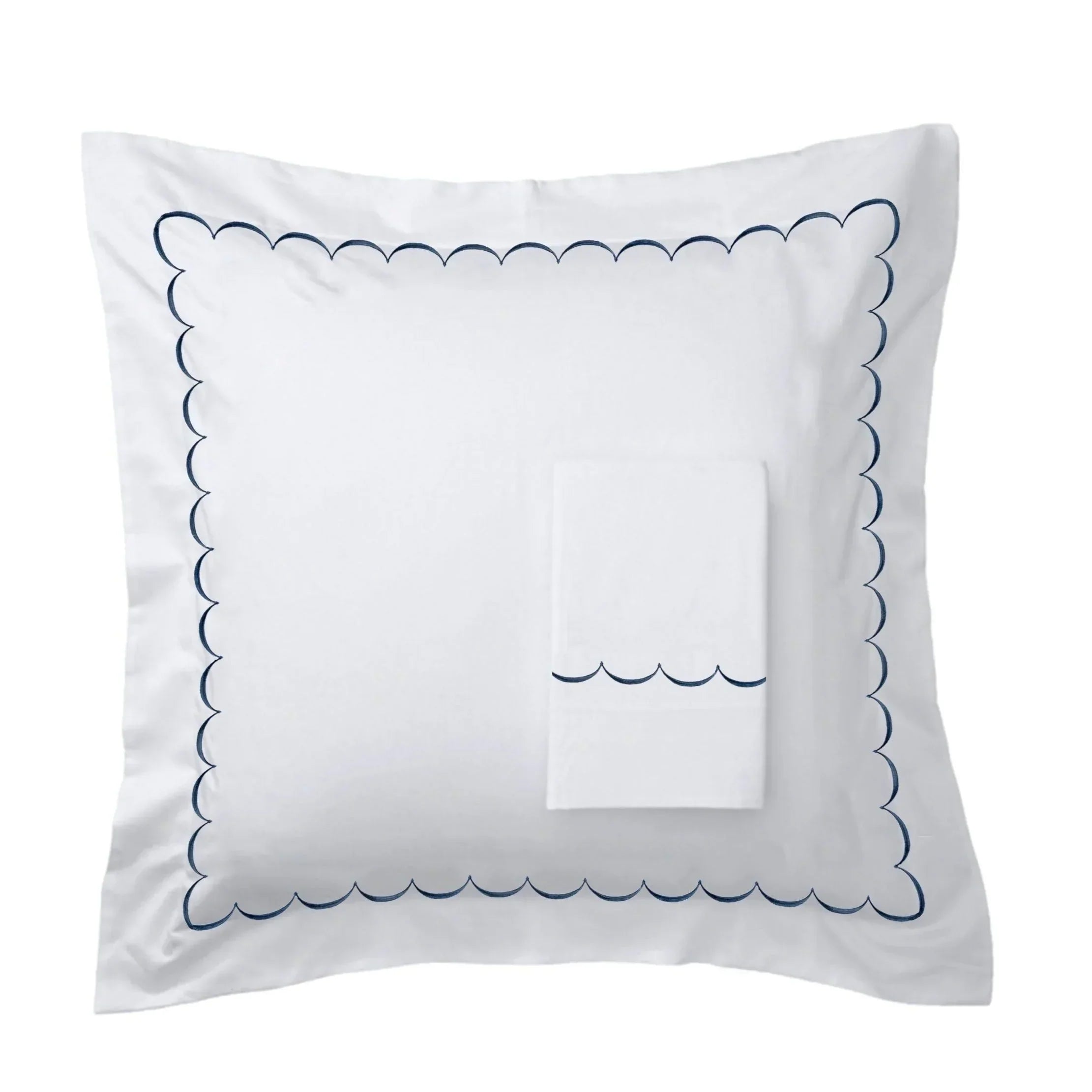 600 Thread Count Scallop Embroidered Euro Sham Pairs, detail shot - House Of Avana