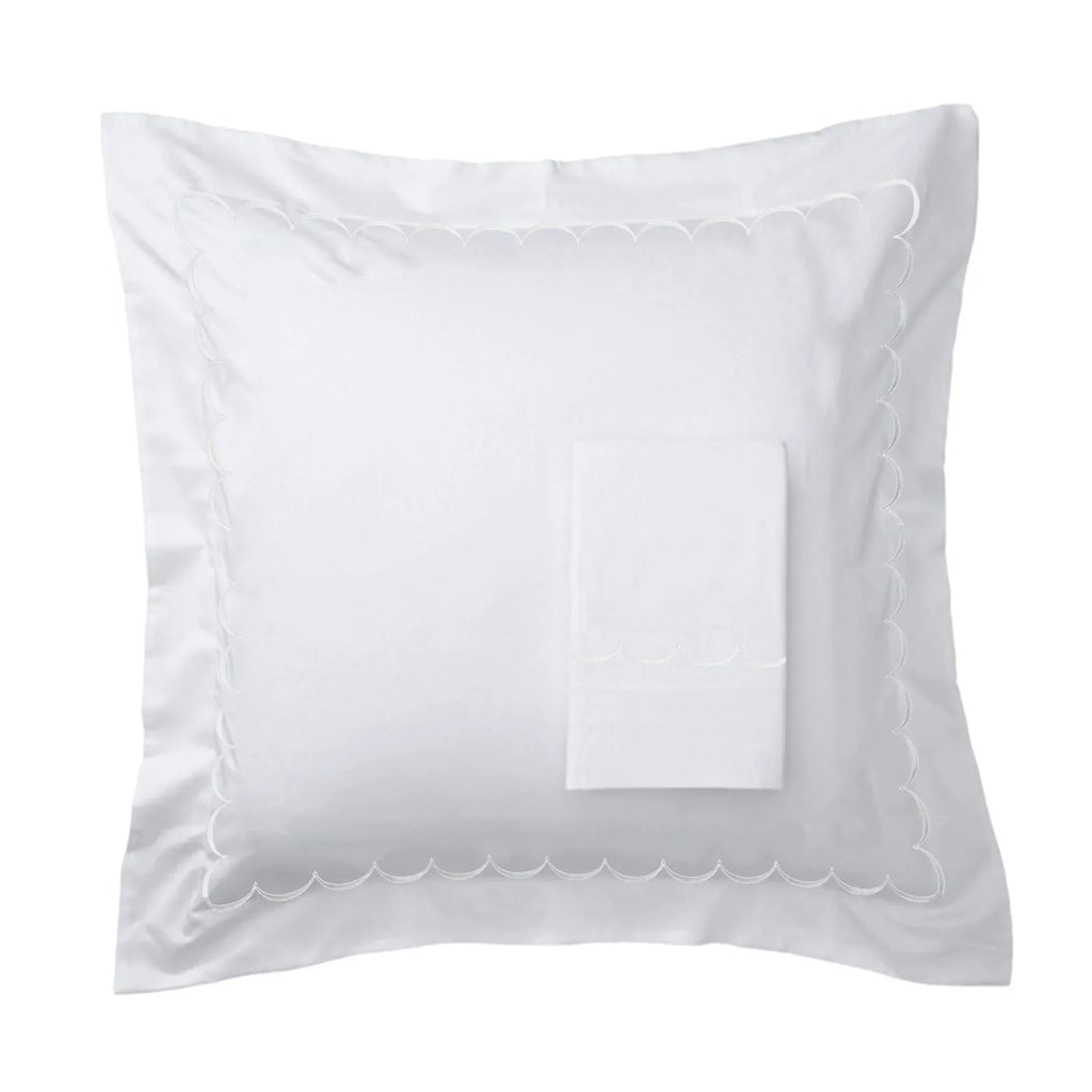 600 Thread Count Scallop Embroidered Euro Sham Pairs, lifestyle image - House Of Avana