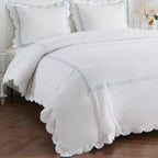 600 Thread Count Scallop Rope Embroidered Cotton Duvet Set, front view - House Of Avana