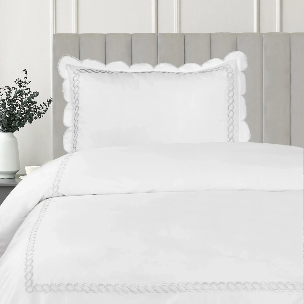 600 Thread Count Scallop Rope Embroidered Cotton Duvet Set, dimensions view - House Of Avana