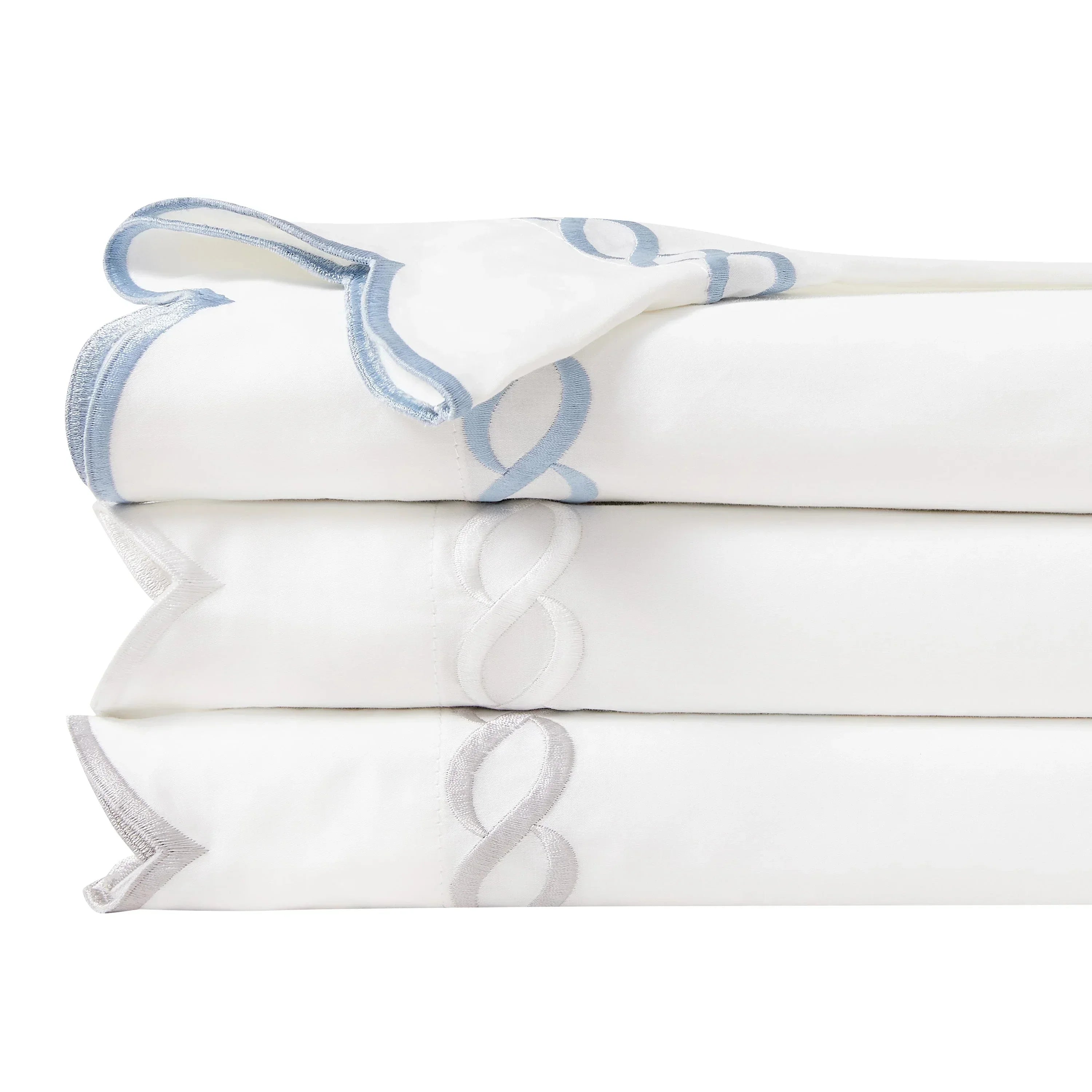 600 Thread Count Scallop Rope Embroidered Cotton Duvet Set, back view - House Of Avana