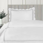 600 Thread Count Scallop Rope Embroidered Cotton Duvet Set, angled view - House Of Avana