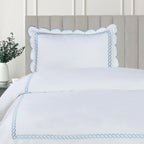 600 Thread Count Scallop Rope Embroidered Cotton Duvet Set, angled view - House Of Avana