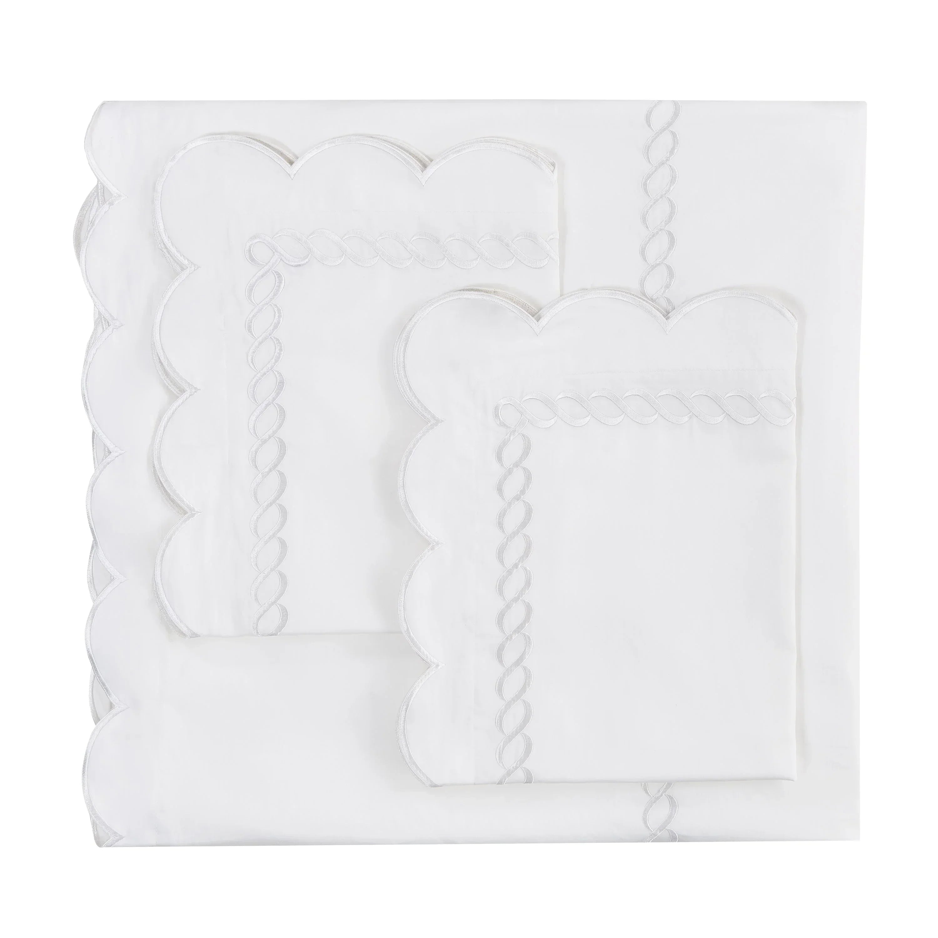 600 Thread Count Scallop Rope Embroidered Cotton Duvet Set, angled view - House Of Avana