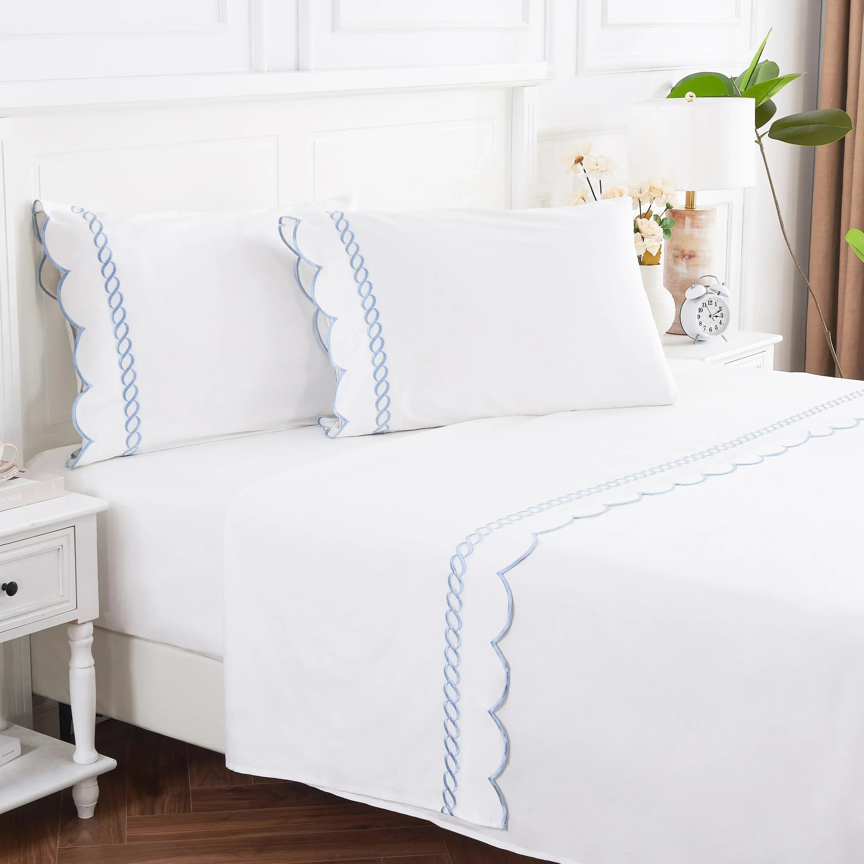 600 Thread Count Scallop Rope Embroidered Cotton Sheet Set Mélange Home