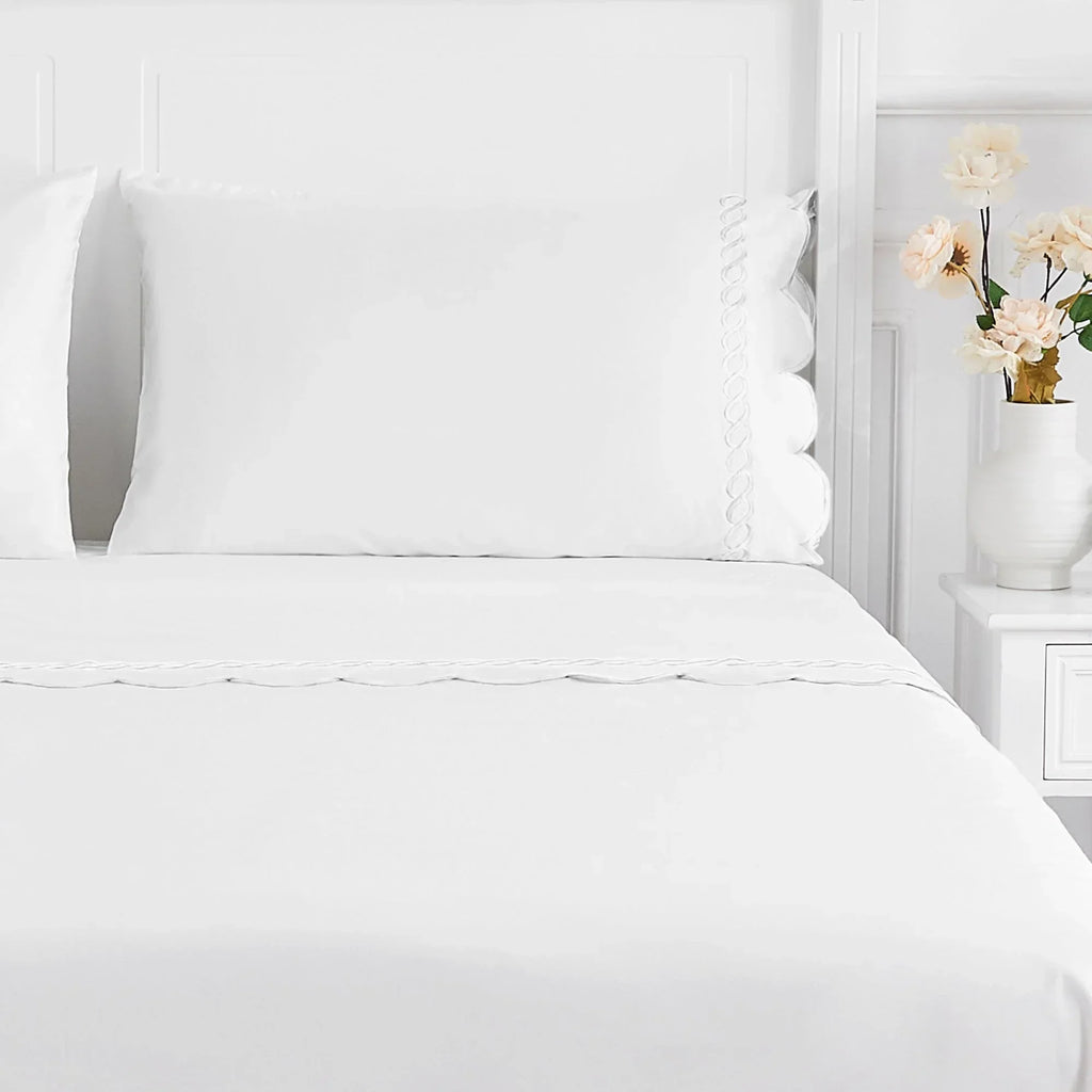 600 Thread Count Scallop Rope Embroidered Cotton Sheet Set Mélange Home