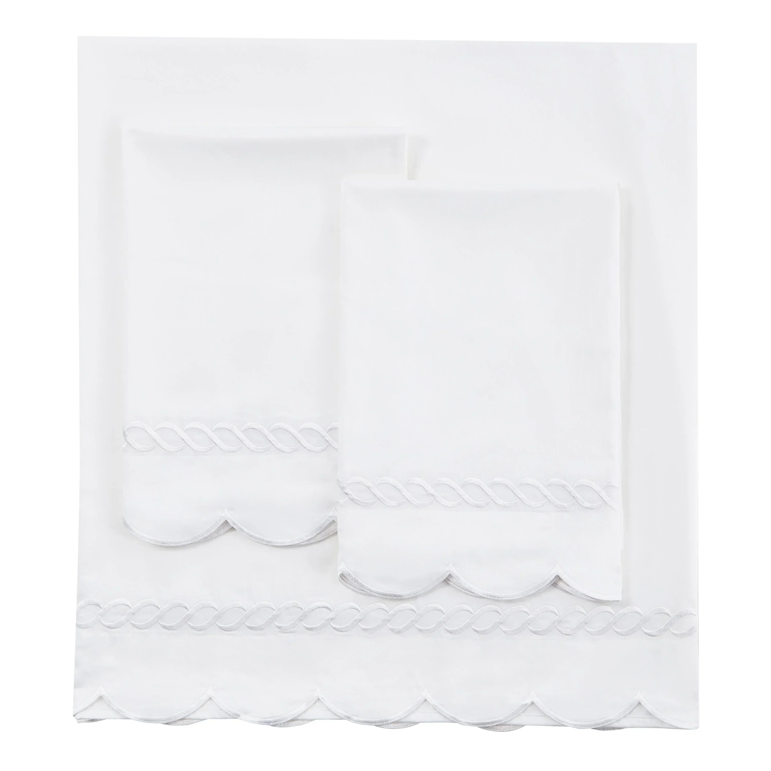 600 Thread Count Scallop Rope Embroidered Cotton Sheet Set, alternate view - House Of Avana