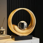Circle Sculpture with Clear Ball – Gold Resin [[SKU:HOA-SCU-546]]