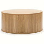 Mid-Century Modern 80.01cm Round Oak Wood Coffee Table with Storage, Natural Grain Design, Portable Center Table for Living Room, Engineered Wood Construction, Easy Assembly, Coffee Table for Living Room House Of Avana