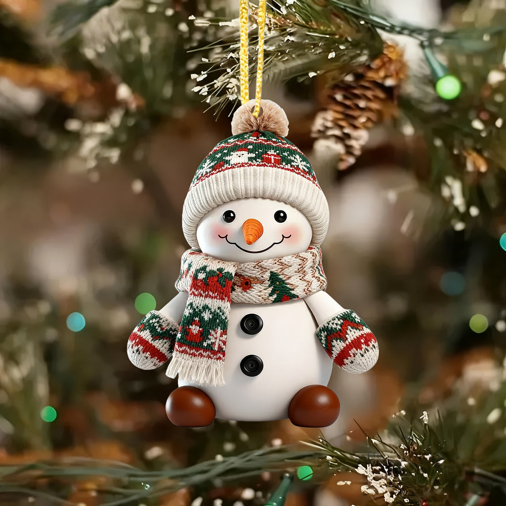 2pcs Snowman Christmas Tree Ornaments - Festive Snowman with Red & Scarf, Brown Eyes, Buttons - Artificial Wood Hanging Decor for Indoor/Outdoor Holiday, Christmas Tree Decorations, Christmas Decorations, Durable Holiday Deco House Of Avana