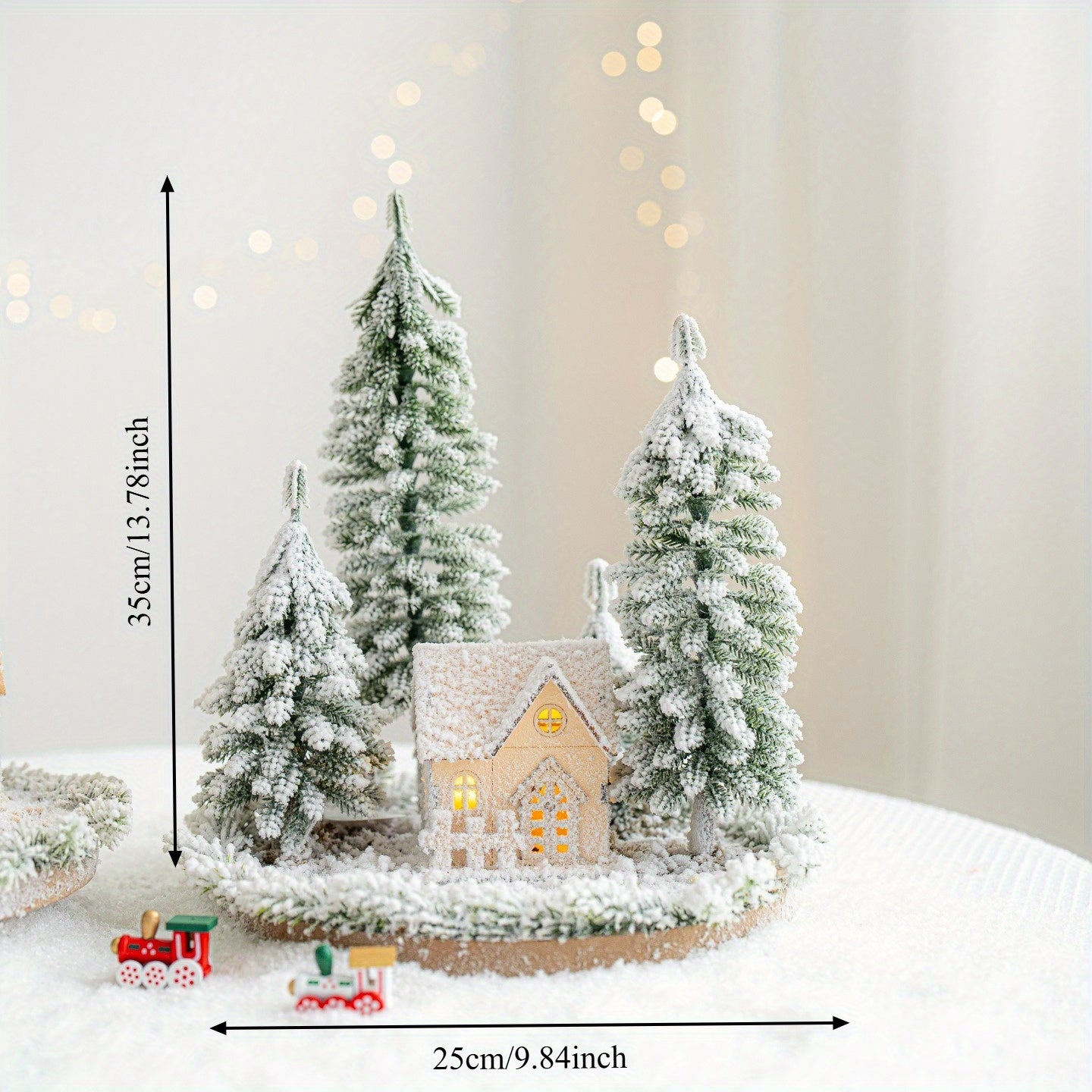 Mini Artificial Christmas Tree and House Set with Glowing Lights - Round Base, Battery-Powered, Ideal for Holiday Decorations, Winter Season, Christmas Tree Decorations, Best for Christmas, Perfect for Thanksgiving House Of Avana