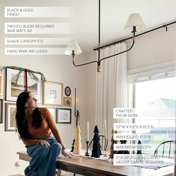61 Inch Two Shade Linear Iron Pendant, back view - House Of Avana