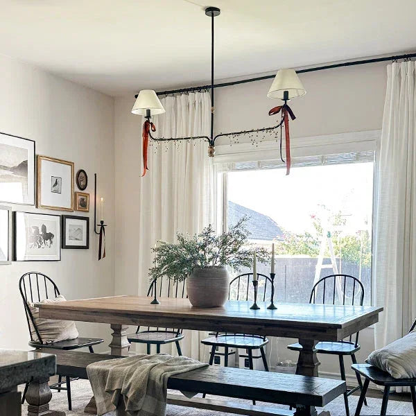 61 Inch Two Shade Linear Iron Pendant, side view - House Of Avana