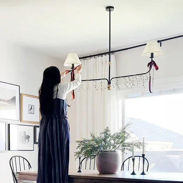61 Inch Two Shade Linear Iron Pendant, angled view - House Of Avana
