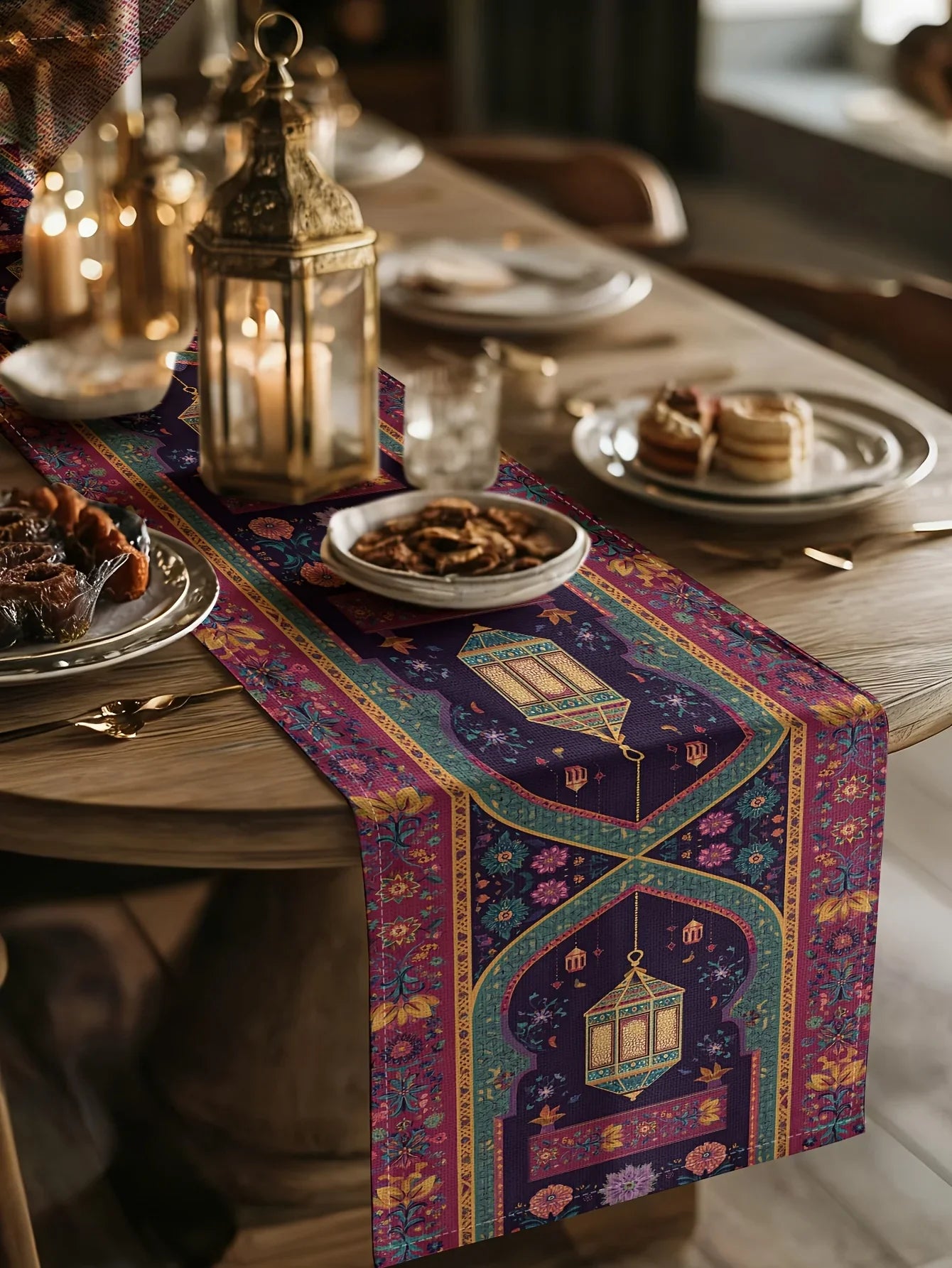 Table Runner - Vintage Polyester Ramadan Lantern