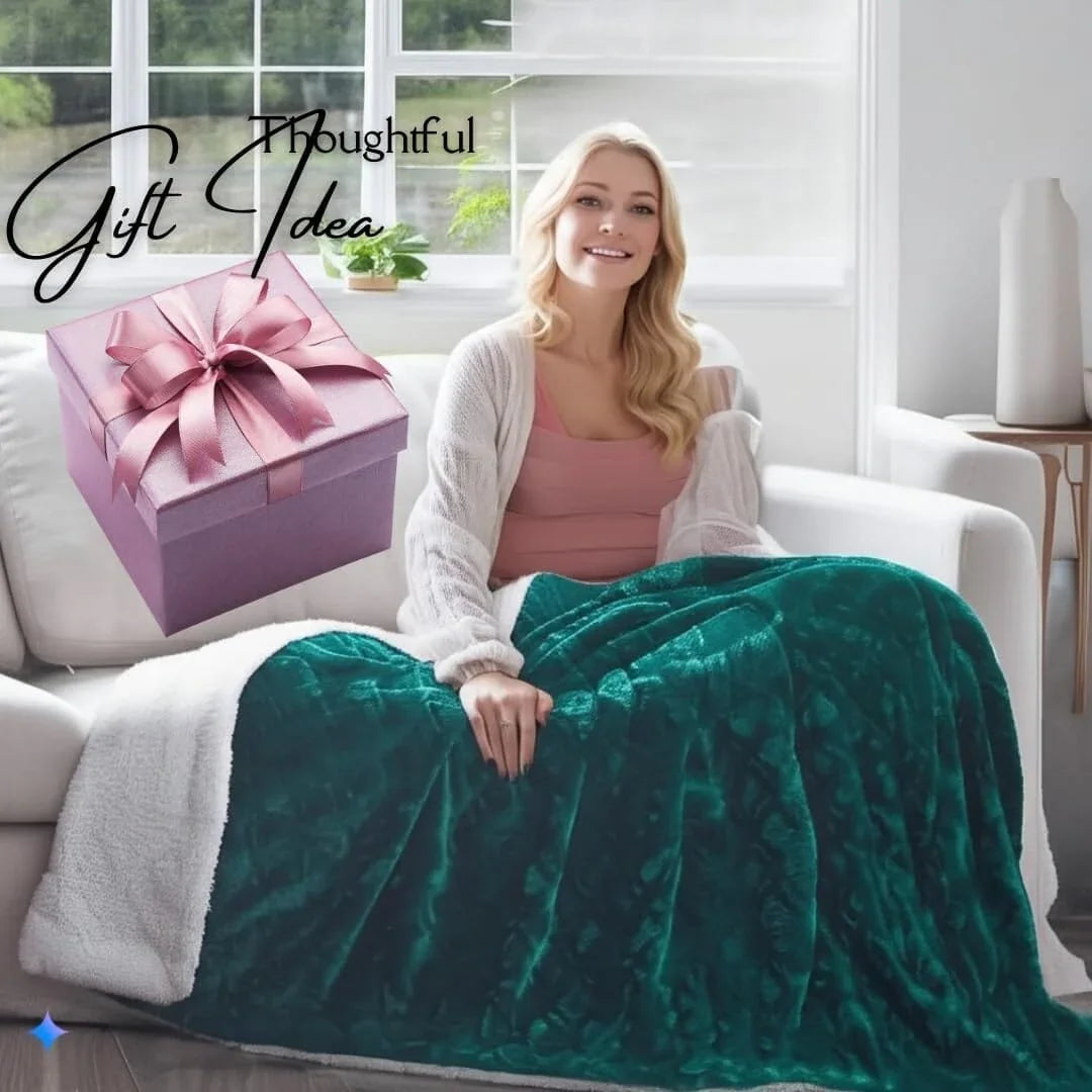 DaDa Bedding Mermaid Scales Emerald Green Blue w/ Sherpa Backside Faux Fur Throw Blanket (BL-171805) DaDalogy Bedding Collection