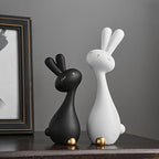 Rabbit Figurines - Decorative Black White Set