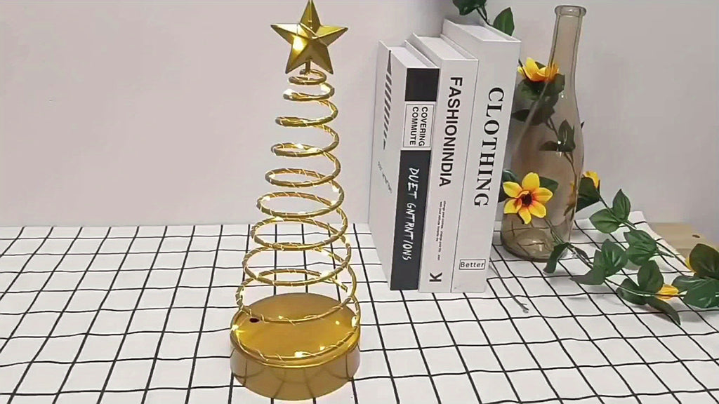 Shenzhi Tech LED Spiral Star Tree Light with Warm White Twinkling & Golden Star Topper - Modern Metal /Outdoor Tabletop Christmas Wedding Party Decor, Plug-Free Portable Spiral Lamp (AA Not House Of Avana