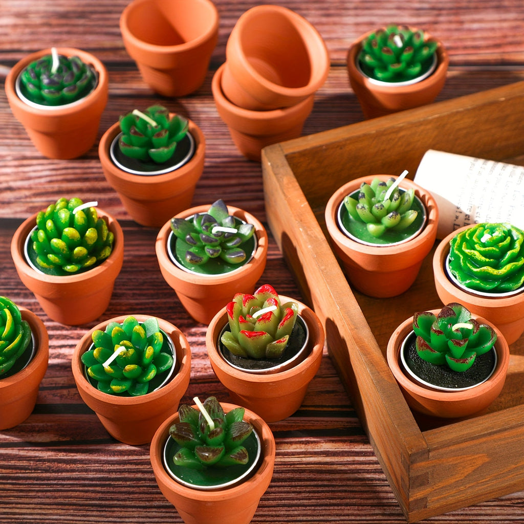 36pcs Succulent Candles Decorative Cactus Tealight Candle Novelty Tea Lights Handmade Baby Shower Candle Decorations Plant Candle with Mini Terracotta Clay Candle Holders for Wedding (Red) House Of Avana