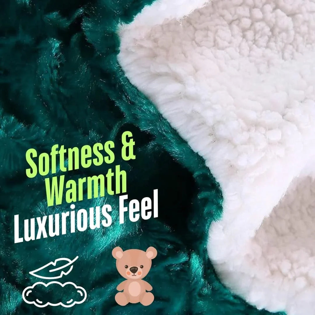DaDa Bedding Mermaid Scales Emerald Green Blue w/ Sherpa Backside Faux Fur Throw Blanket (BL-171805) DaDalogy Bedding Collection