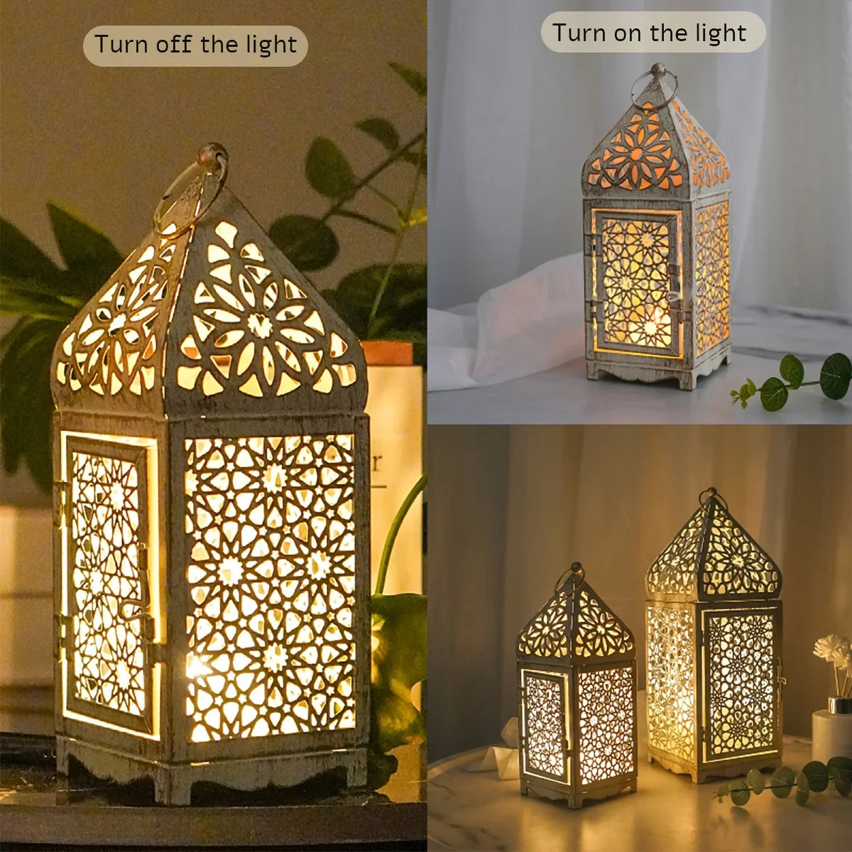 2 sets/1 set of hollow projection metal iron tabletop candlestick set, white brushed Golden to do the old candlestick base, a variety of festivals universal Moroccan atmosphere home decoration candlestick [one big one small, House Of Avana